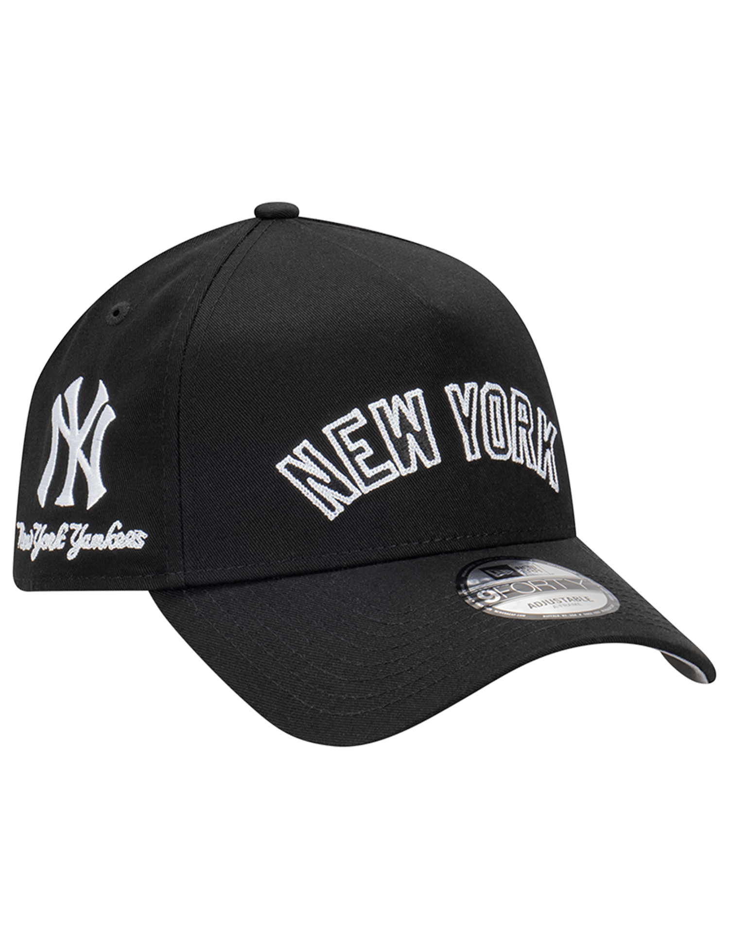 New Era Caps New York Yankees New Era MLB Chain Script 9FORTY A-Frame Snapback Hat - Black