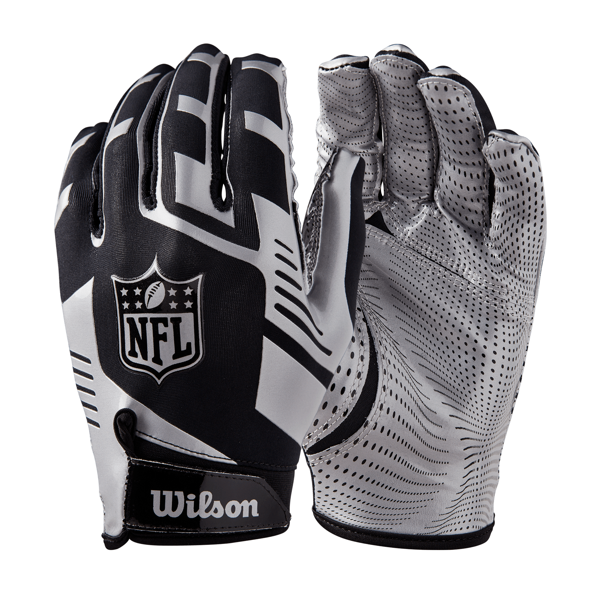 Wilson Sporting Goods Balls NFL Shield Wilson Stretch Fit Adult Receiver Gloves - Black/Silver