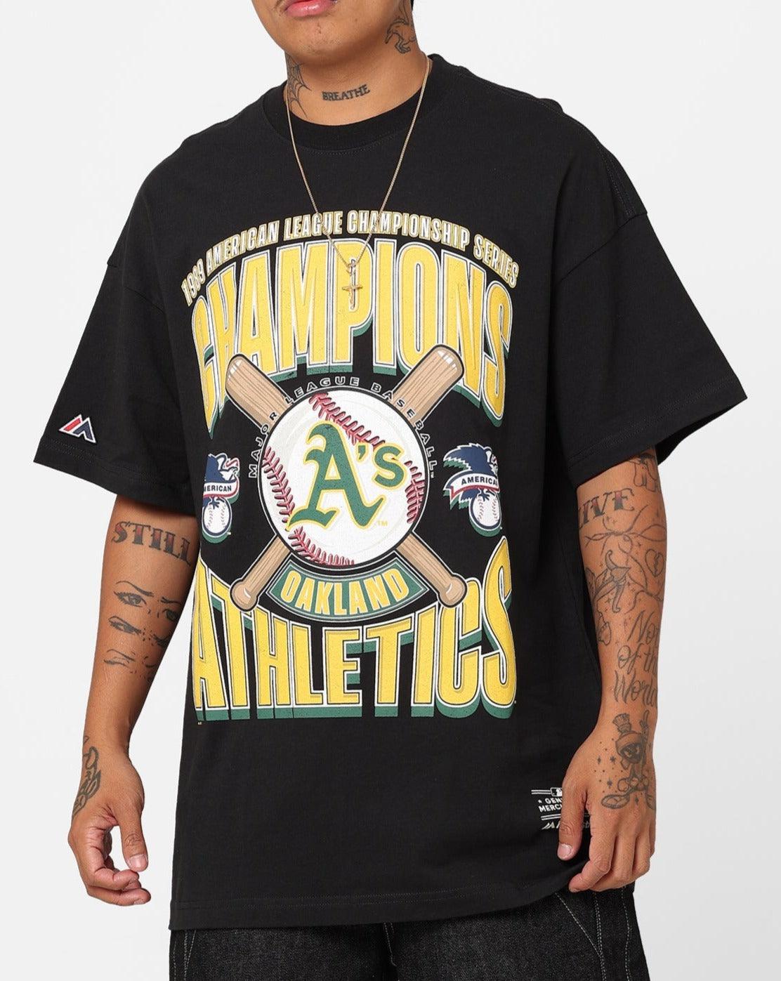 Majestic Athletic T-Shirts Oakland Athletics Majestic MLB League Champs Oversized Vintage T-Shirt - Faded Black