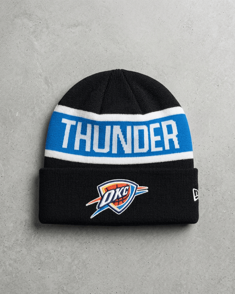 New Era Beanies Oklahoma City Thunder New Era NBA Spell Out Pomless Knit Beanie - Black
