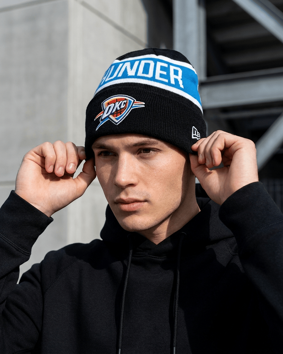 New Era Beanies Oklahoma City Thunder New Era NBA Spell Out Pomless Knit Beanie - Black