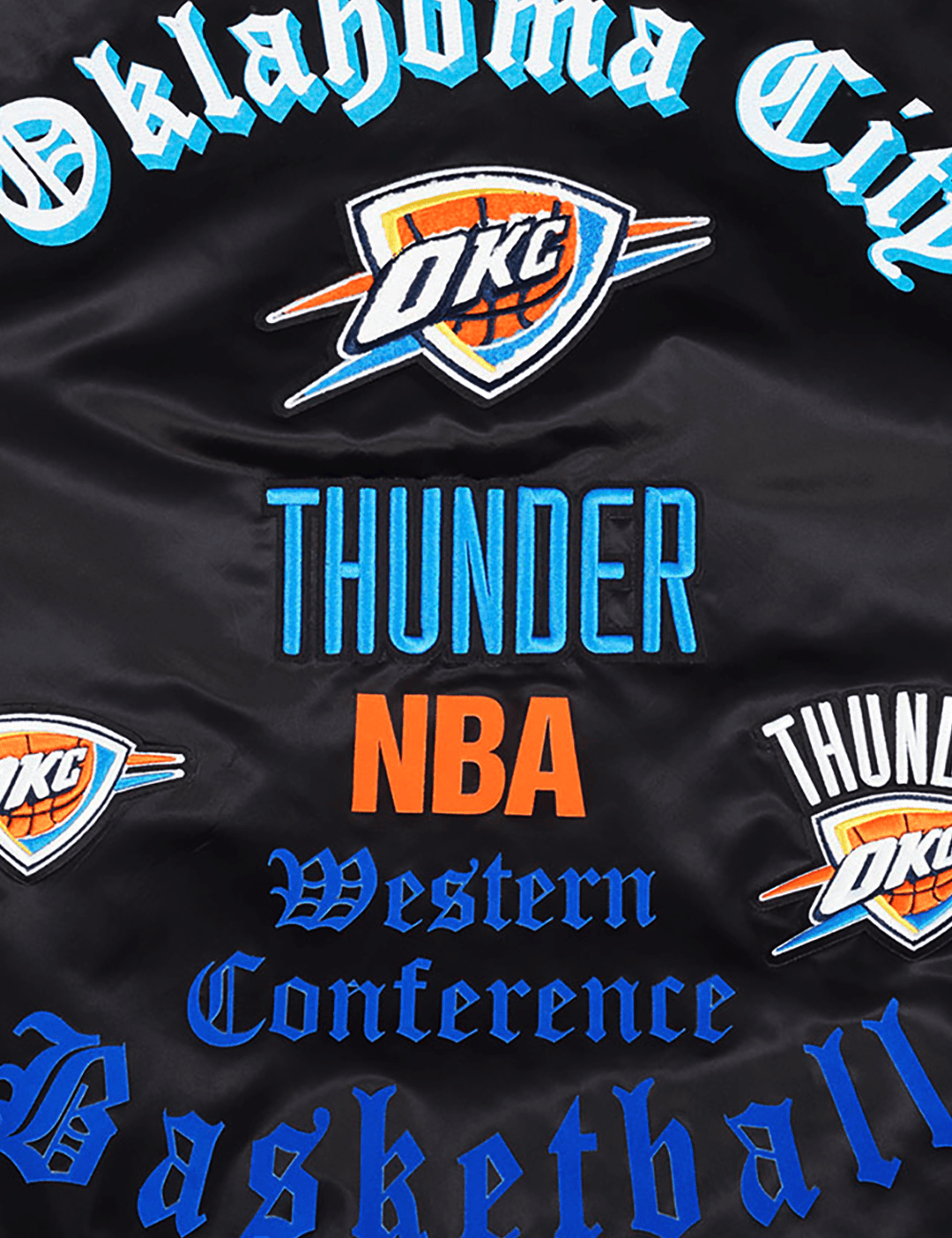 Pro Standard Jackets Oklahoma City Thunder Pro Standard NBA Old English Rib Satin Jacket - Black
