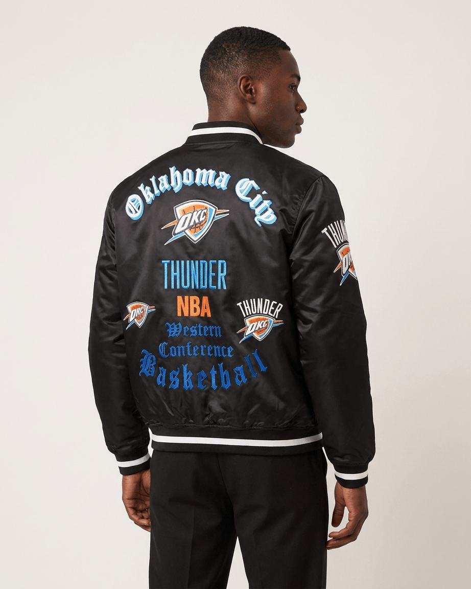 Pro Standard Jackets Oklahoma City Thunder Pro Standard NBA Old English Rib Satin Jacket - Black