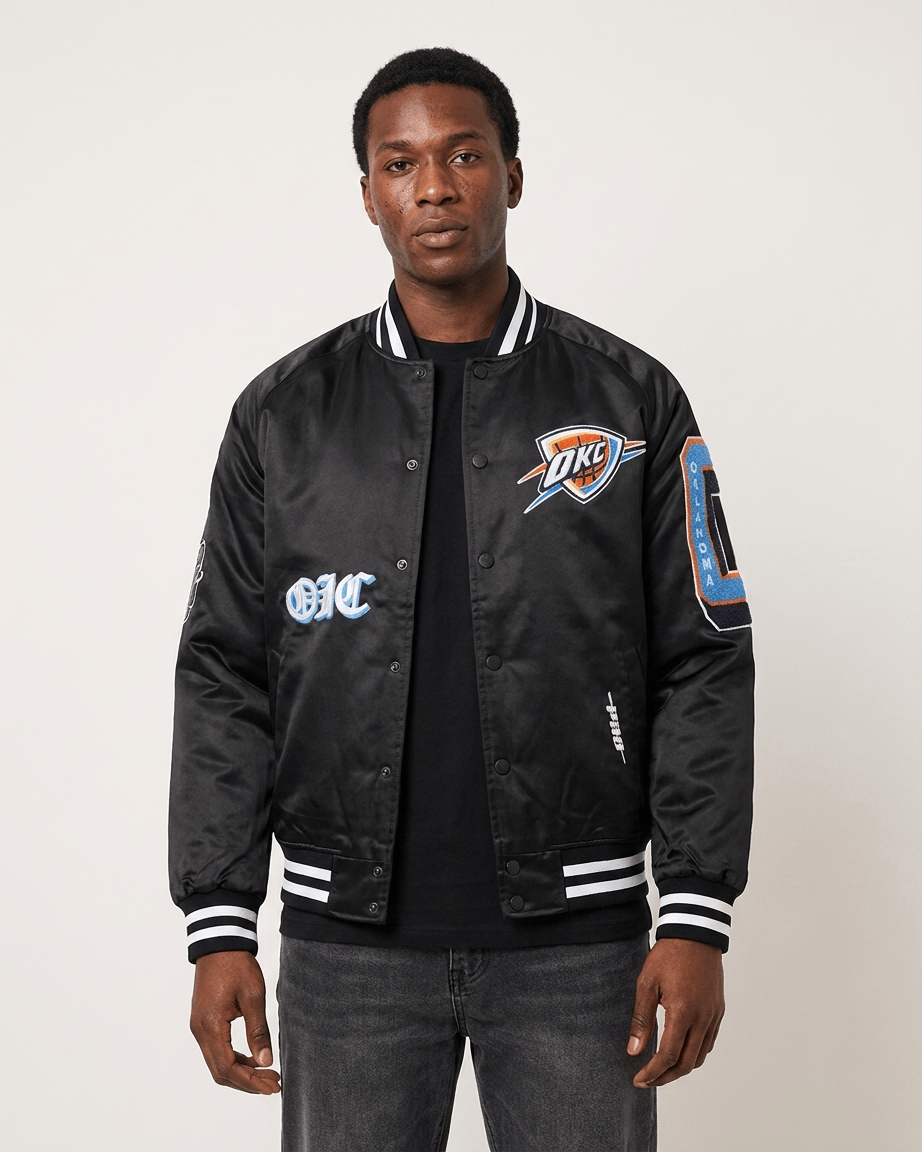 Pro Standard Jackets Oklahoma City Thunder Pro Standard NBA Old English Rib Satin Jacket - Black