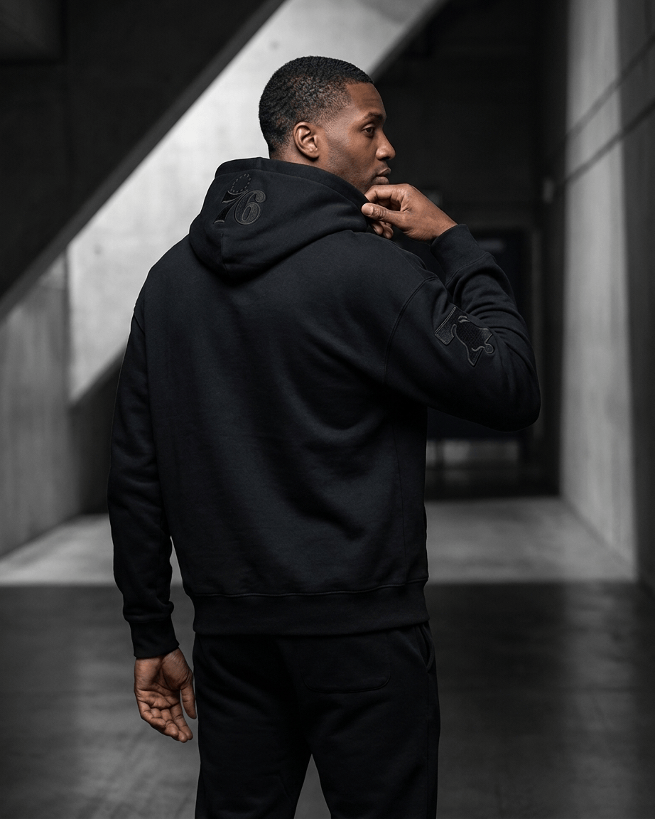 Pro Standard Jumpers Philadelphia 76ers Pro Standard NBA Black On Black Drop Shoulder Hoodie Jumper