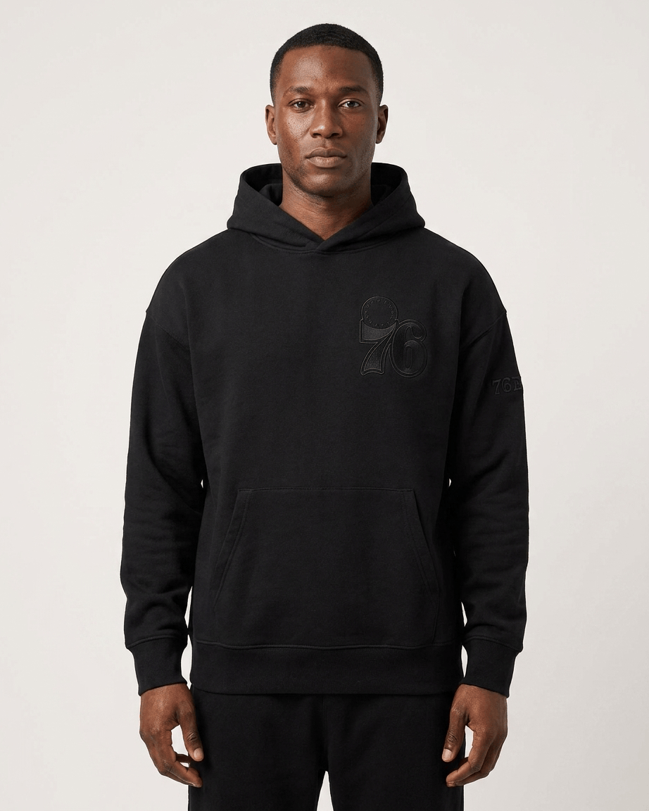 Pro Standard Jumpers Philadelphia 76ers Pro Standard NBA Black On Black Drop Shoulder Hoodie Jumper