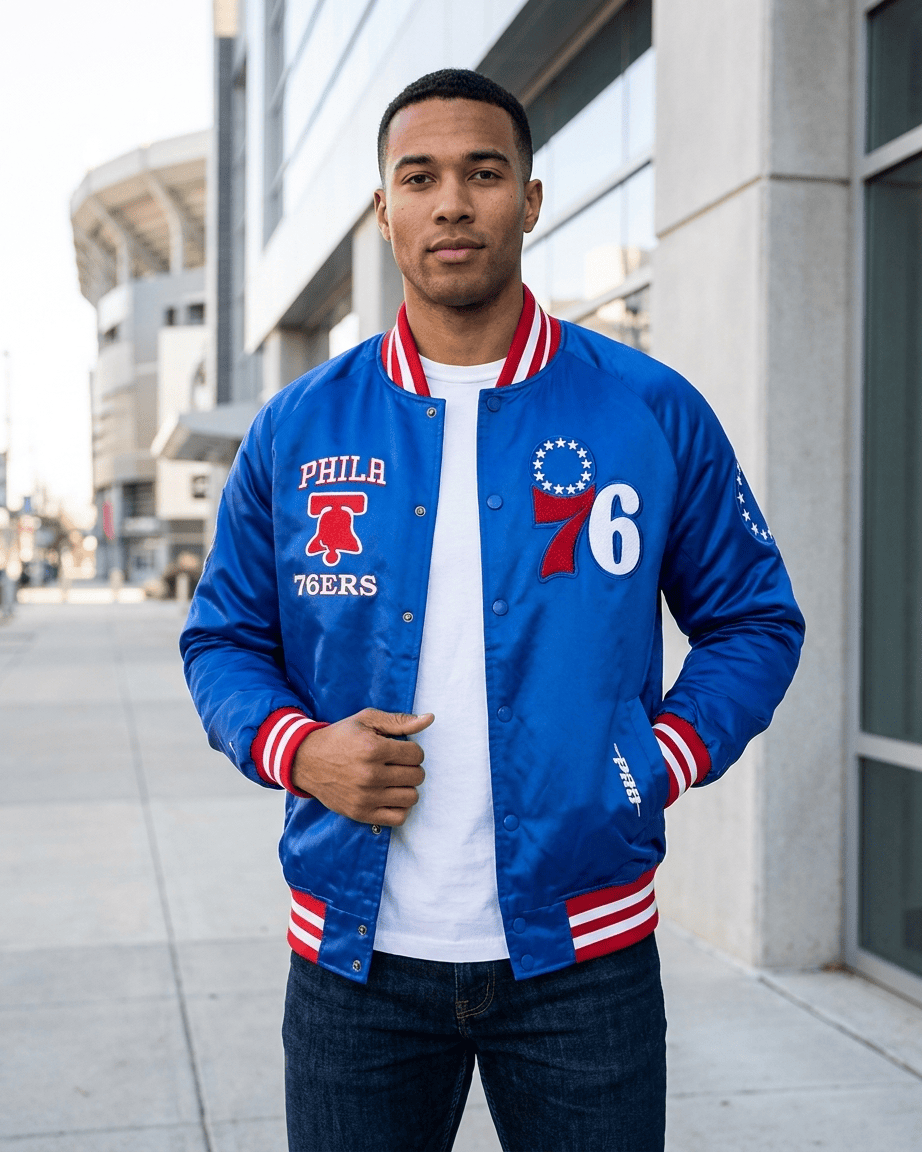 Pro Standard Jackets Philadelphia 76ers Pro Standard NBA Retro Classic Lightweight Satin Jacket - Blue