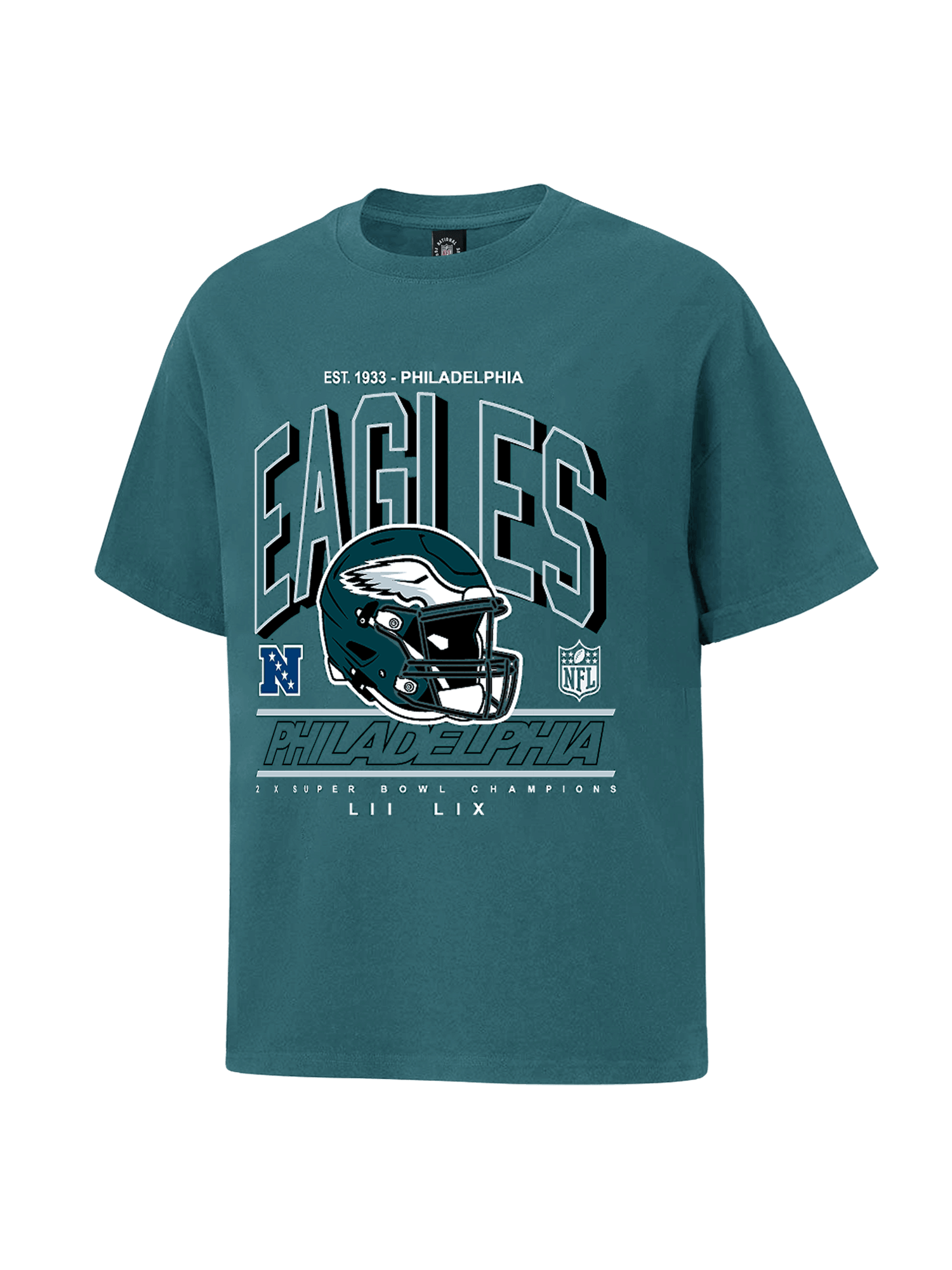 Majestic Athletic T-Shirts Philadelphia Eagles Majestic NFL SB Helmet Arch Vintage T-Shirt - Teal