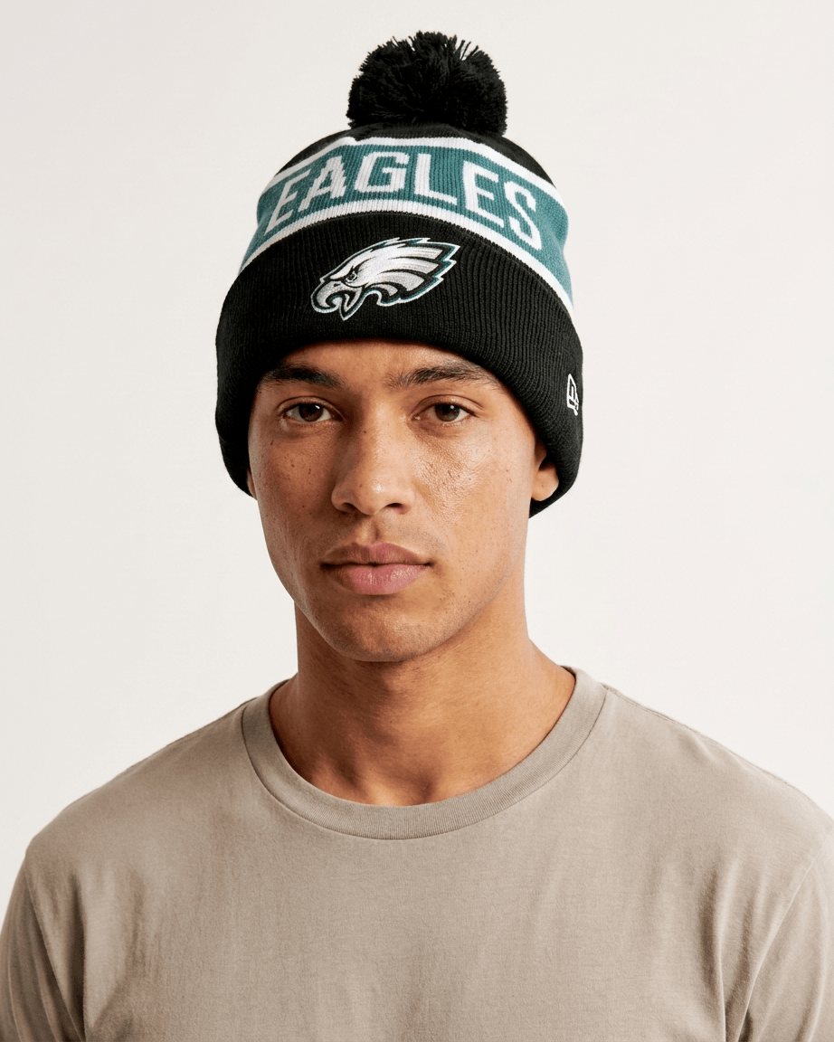 New Era Beanies Philadelphia Eagles New Era NFL Team Spell Pom Knit Beanie - Black