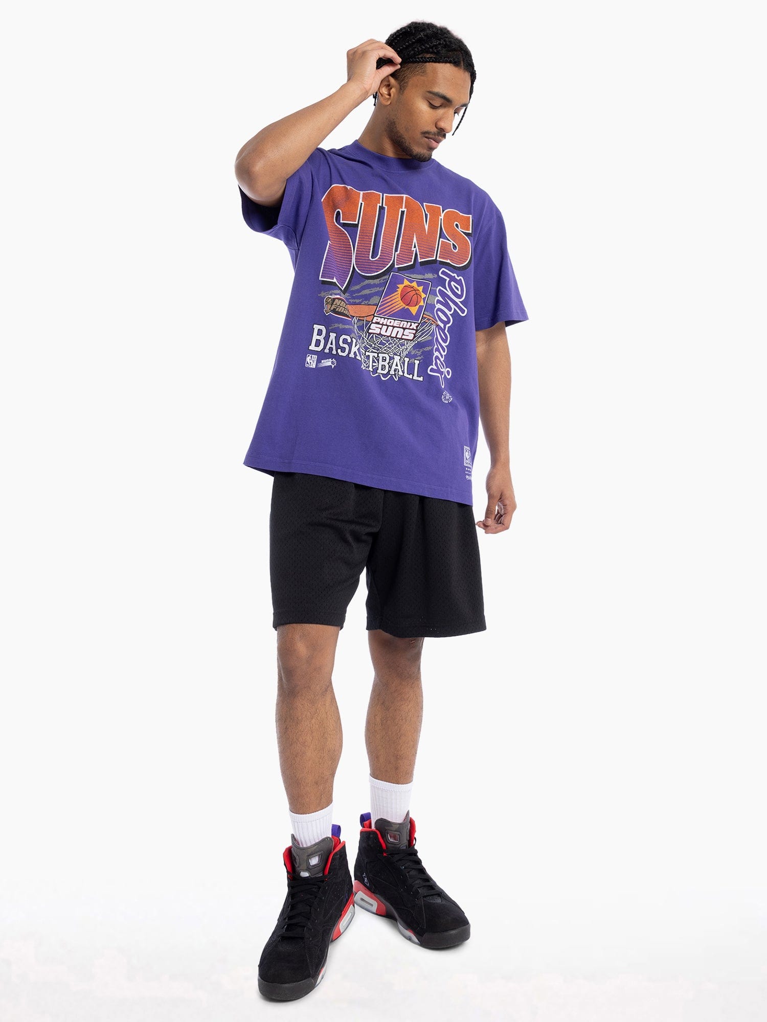 Mitchell And Ness T-Shirts Phoenix Suns Mitchell & Ness NBA Basketed Vintage T-Shirt - Suns Purple