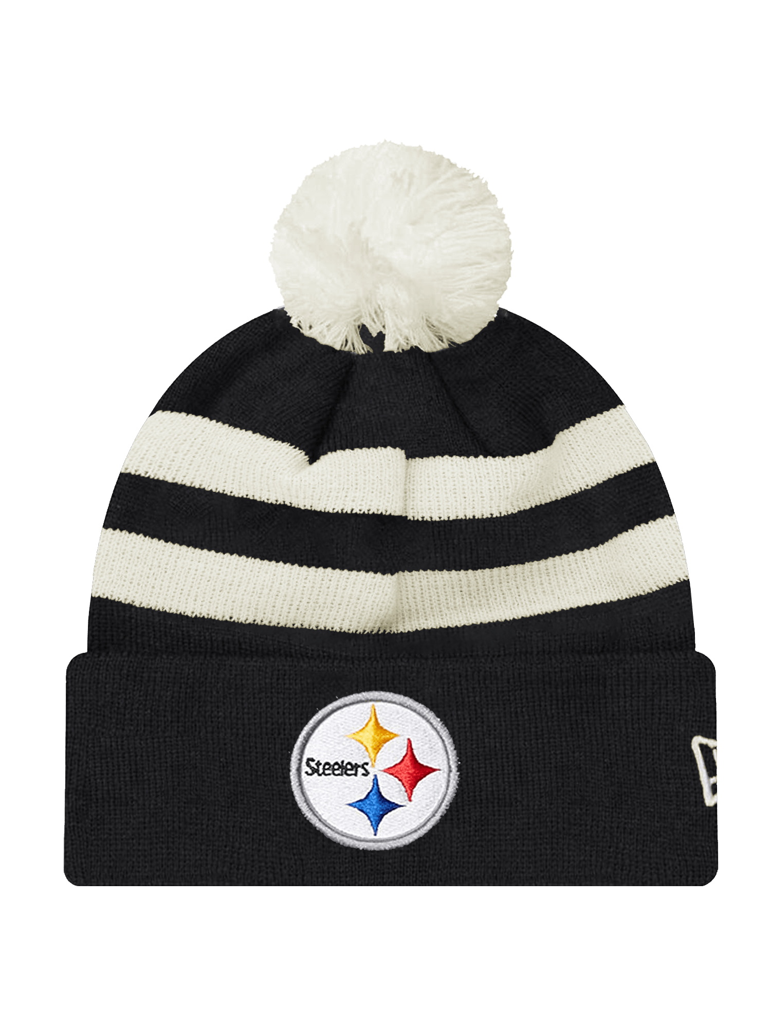 New Era Beanies Pittsburgh Steelers New Era NFL Ivory Stripe Pom Knit Beanie - Black