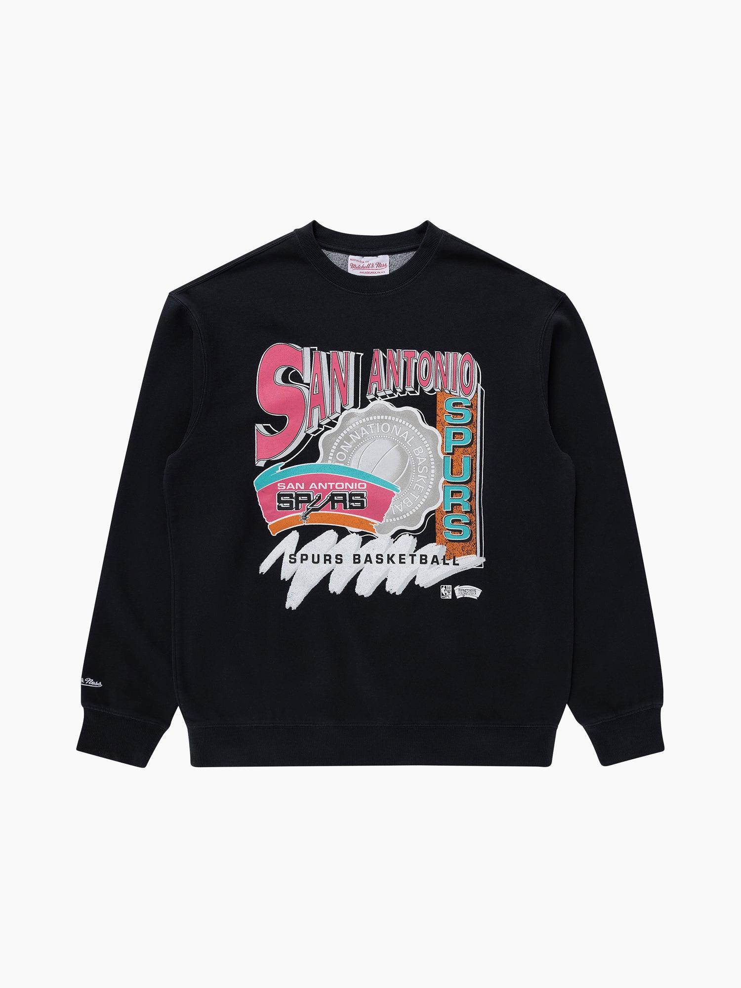Mitchell And Ness Jumpers San Antonio Spurs Mitchell & Ness NBA Brush Off Vintage Crew Jumper - Vintage Black