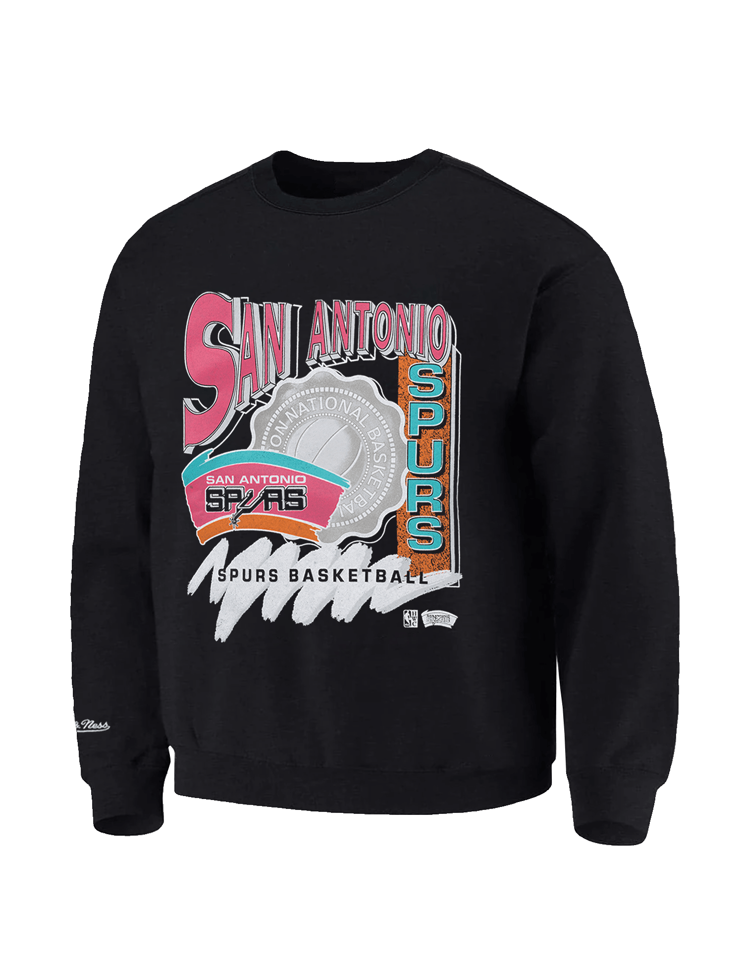 Mitchell And Ness Jumpers San Antonio Spurs Mitchell & Ness NBA Brush Off Vintage Crew Jumper - Vintage Black