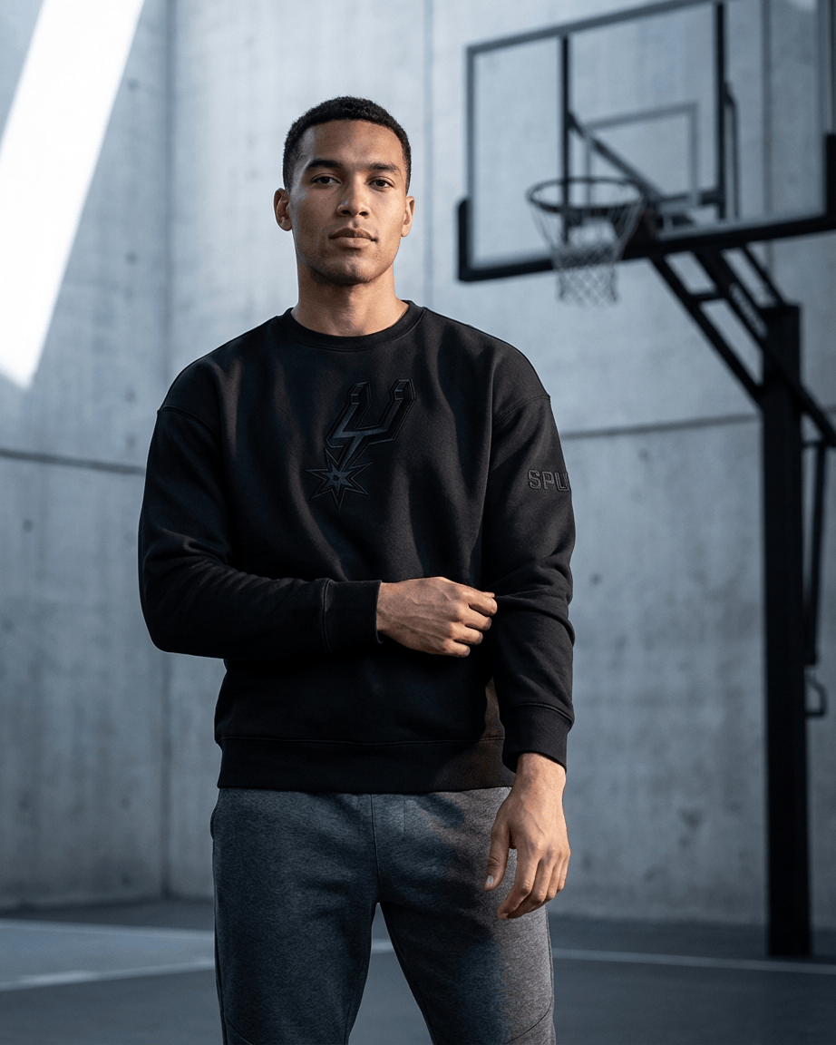 Pro Standard Jumpers San Antonio Spurs Pro Standard NBA Black On Black Drop Shoulder Crewneck