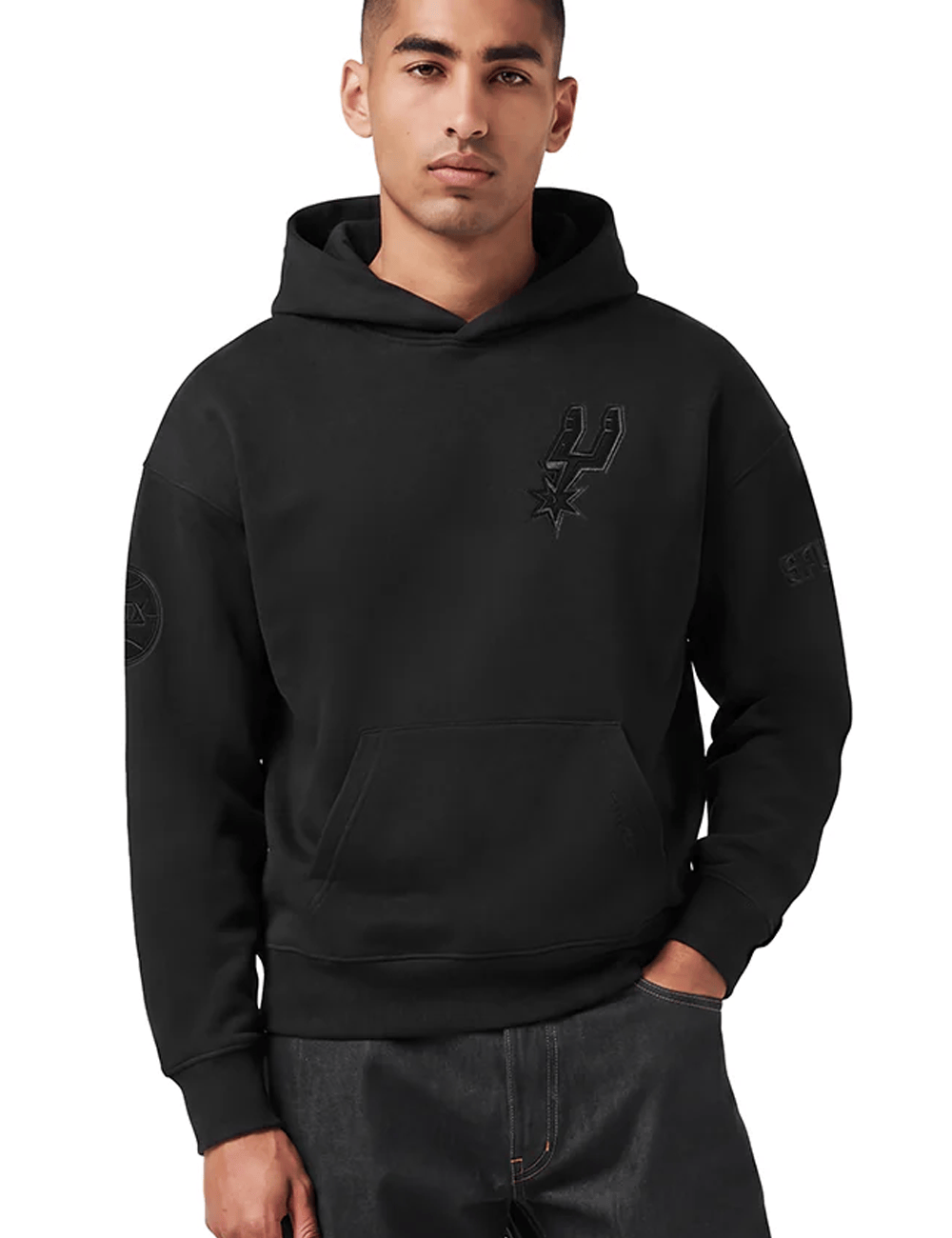 Pro Standard Jumpers San Antonio Spurs Pro Standard NBA Black On Black Drop Shoulder Hoodie Jumper