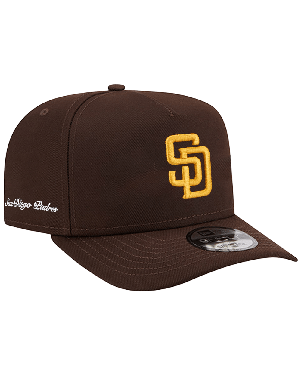 New Era Caps San Diego Padres New Era MLB Side Script 9FIFTY A-Frame Pre-Curved Snapback Hat - Brown
