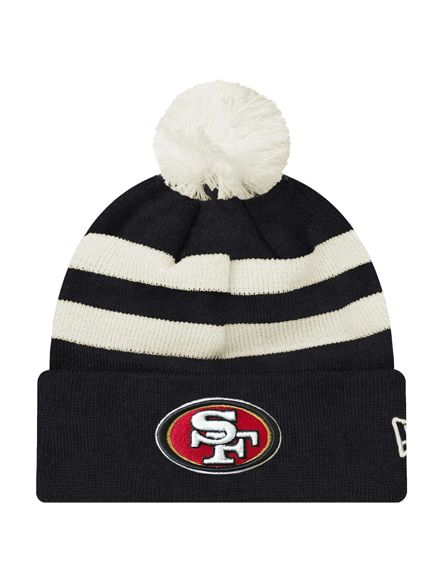 New Era Beanies San Francisco 49ers New Era NFL Ivory Stripe Pom Knit Beanie - Black
