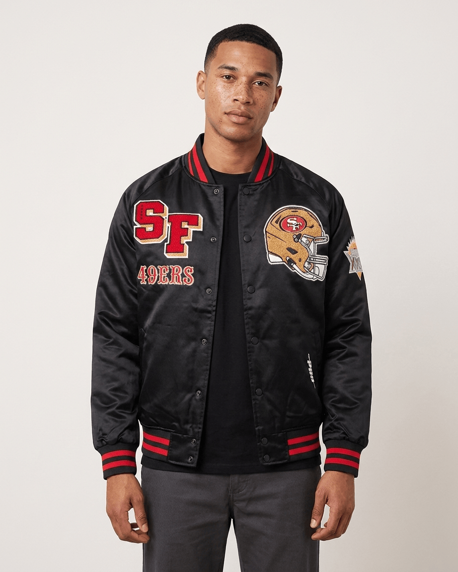 Pro Standard Jackets San Francisco 49ers Pro Standard NFL Mash Up Rib Satin Jacket - Black