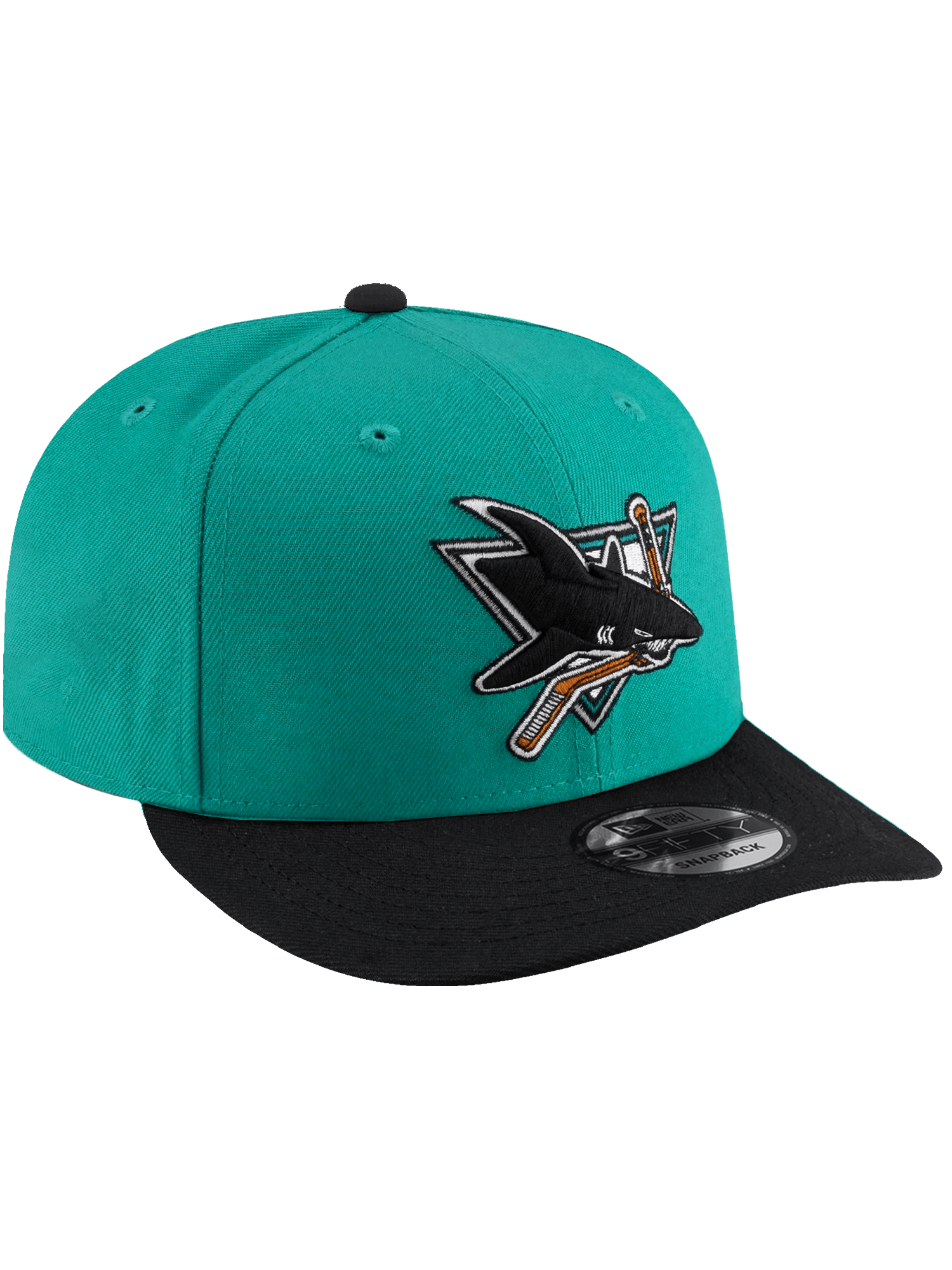 New Era Caps OSFA San Jose Sharks New Era NHL Throwback 9FIFTY Pre-Curved Snapback Hat - Teal/Black