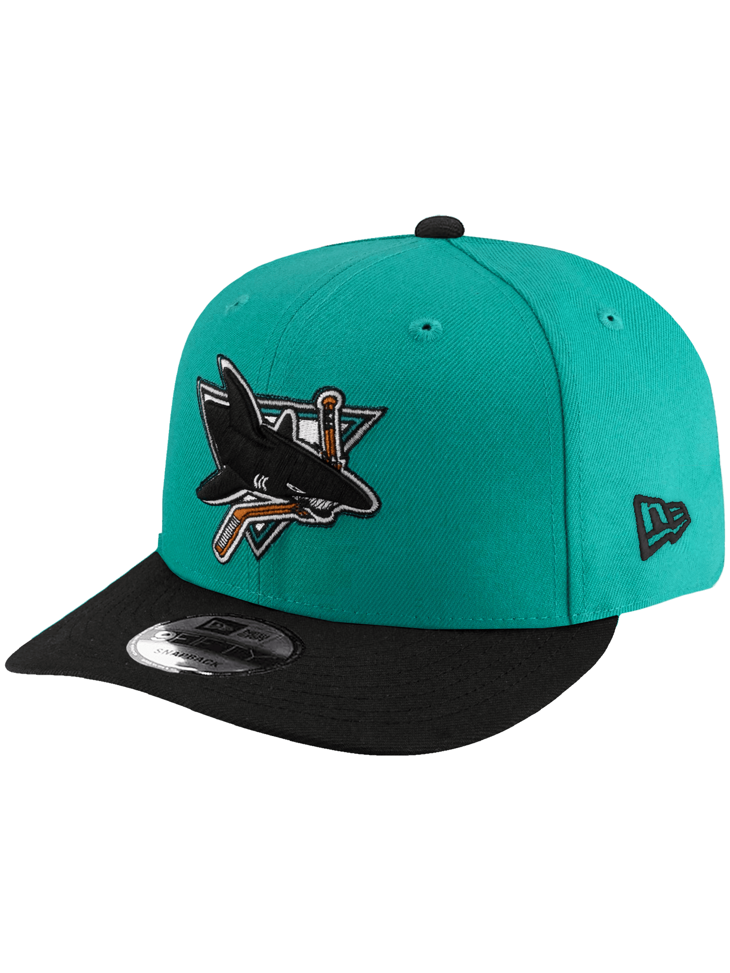 New Era Caps OSFA San Jose Sharks New Era NHL Throwback 9FIFTY Pre-Curved Snapback Hat - Teal/Black