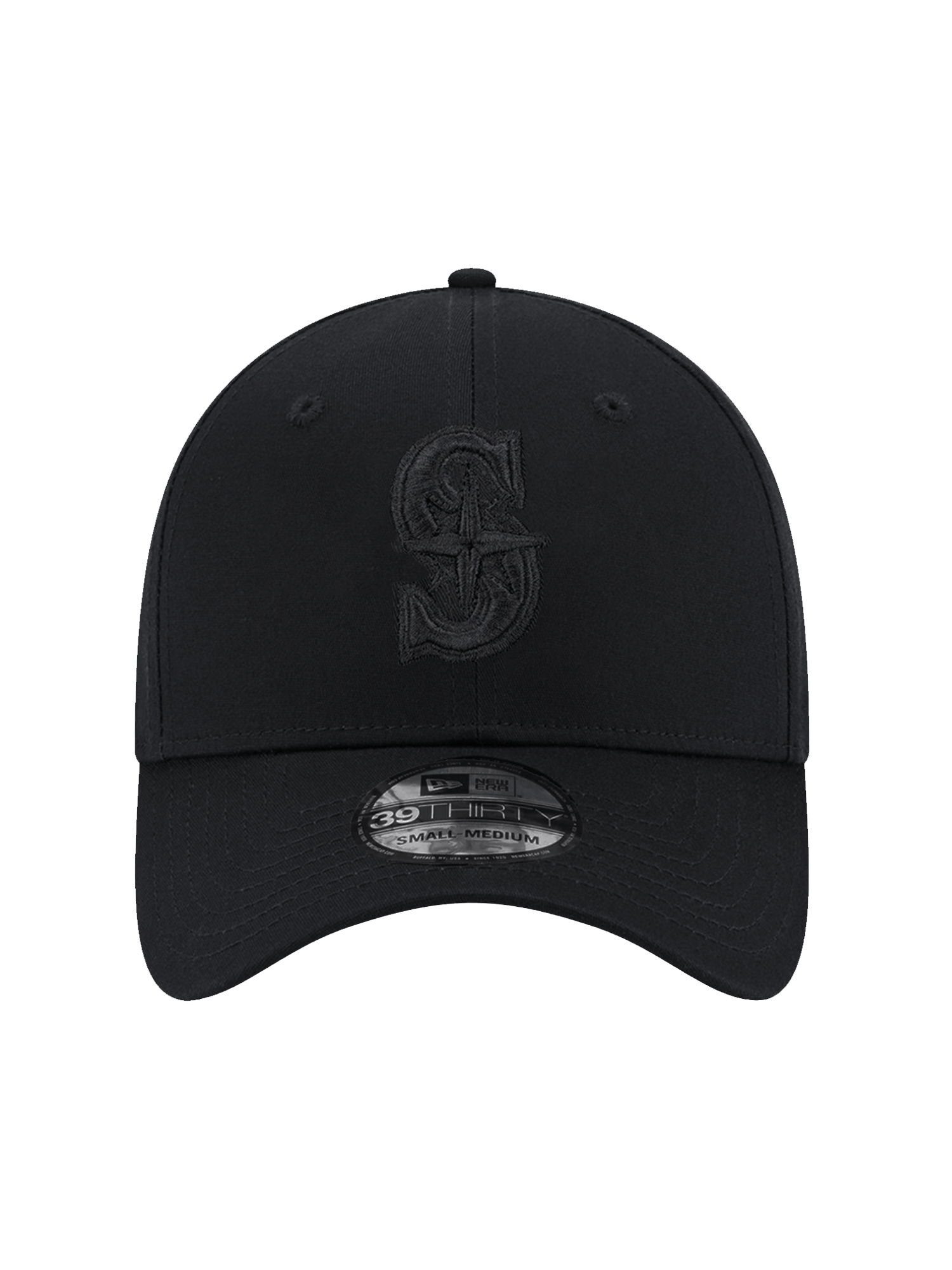 New Era Caps Seattle Mariners New Era MLB Black On Black 39THIRTY Stretch-Fit Hat
