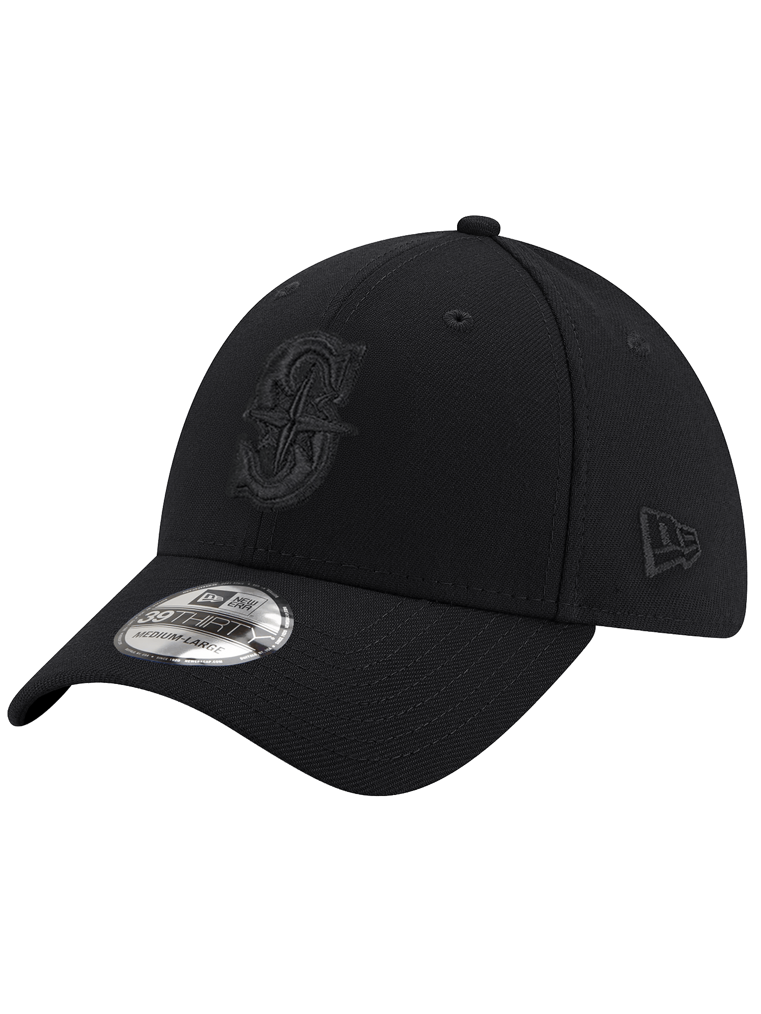 New Era Caps Seattle Mariners New Era MLB Black On Black 39THIRTY Stretch-Fit Hat