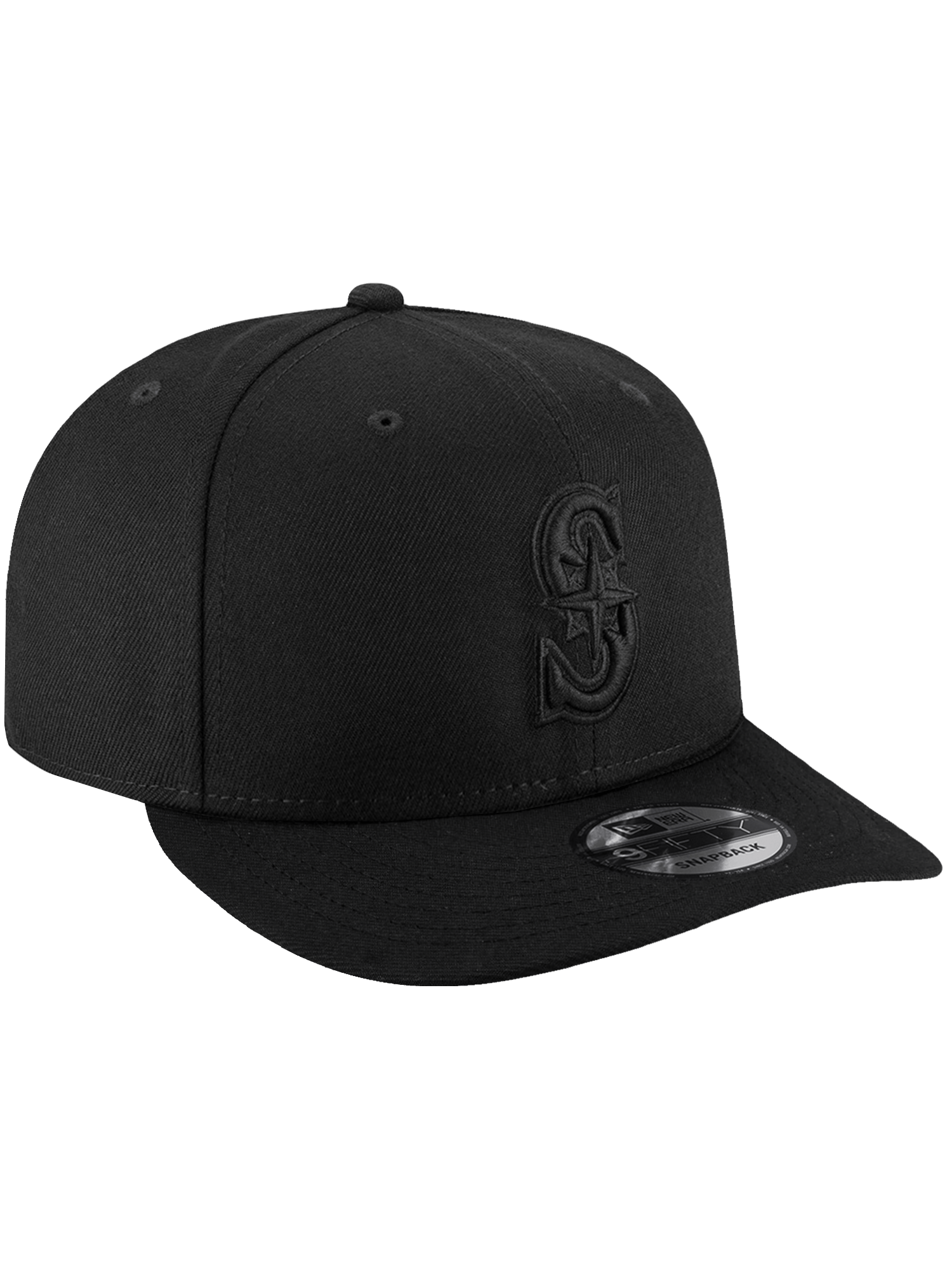 New Era Caps OSFA Seattle Mariners New Era MLB Black On Black 9FIFTY Pre-Curved Snapback Hat