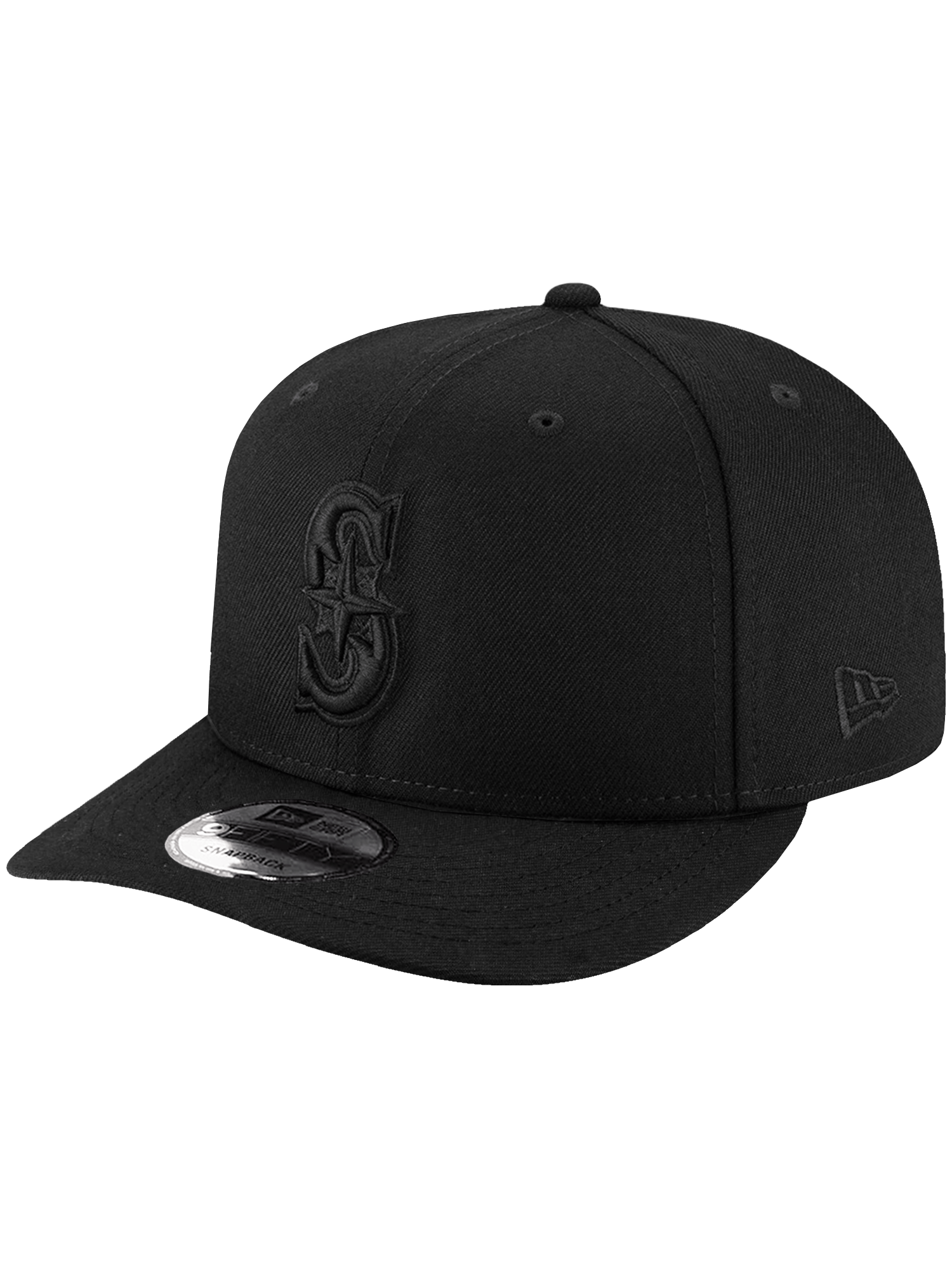 New Era Caps OSFA Seattle Mariners New Era MLB Black On Black 9FIFTY Pre-Curved Snapback Hat