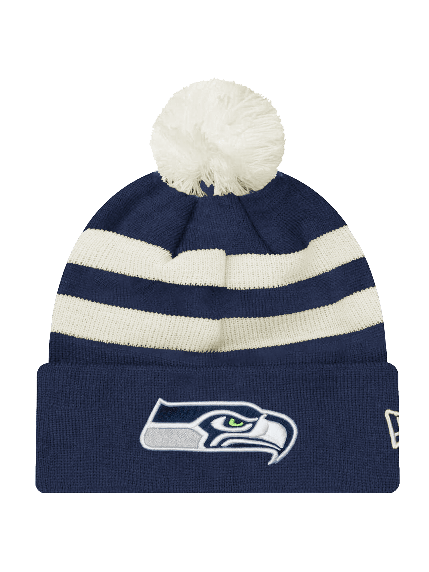 New Era Beanies Seattle Seahawks New Era NFL Ivory Stripe Pom Knit Beanie - Navy