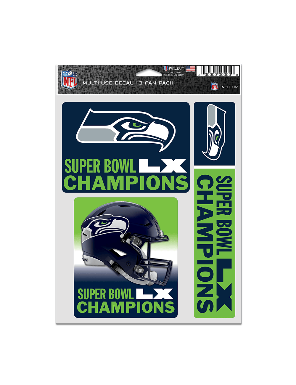 Wincraft Accessories Seattle Seahawks Wincraft NFL Super Bowl LX Champs 3 Piece 5” x 7” Decal Set