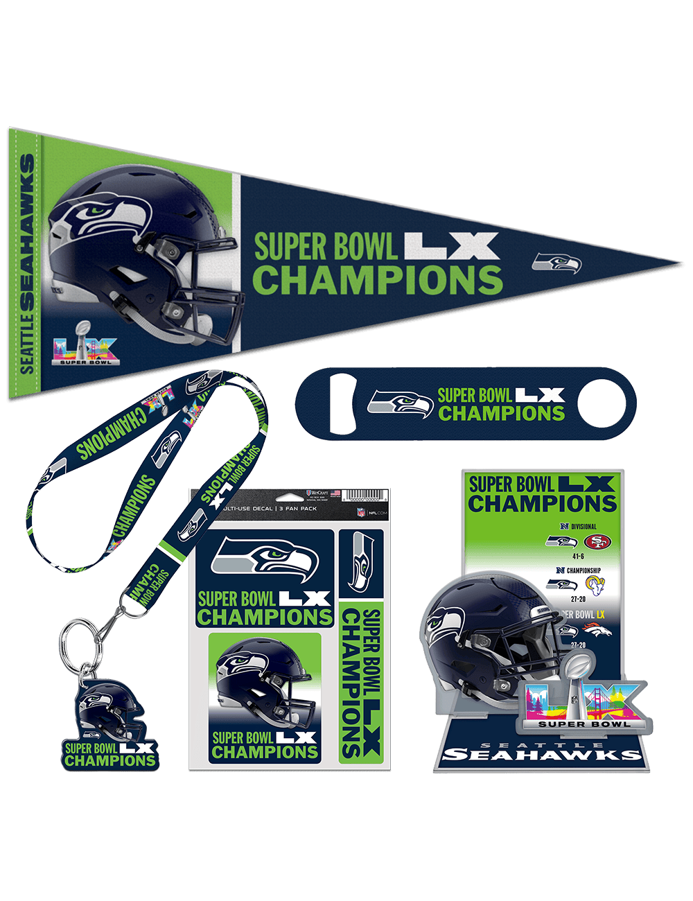 US Sports HQ Bundles Seattle Seahawks Wincraft NFL Super Bowl LX Champs Accessories Bundle