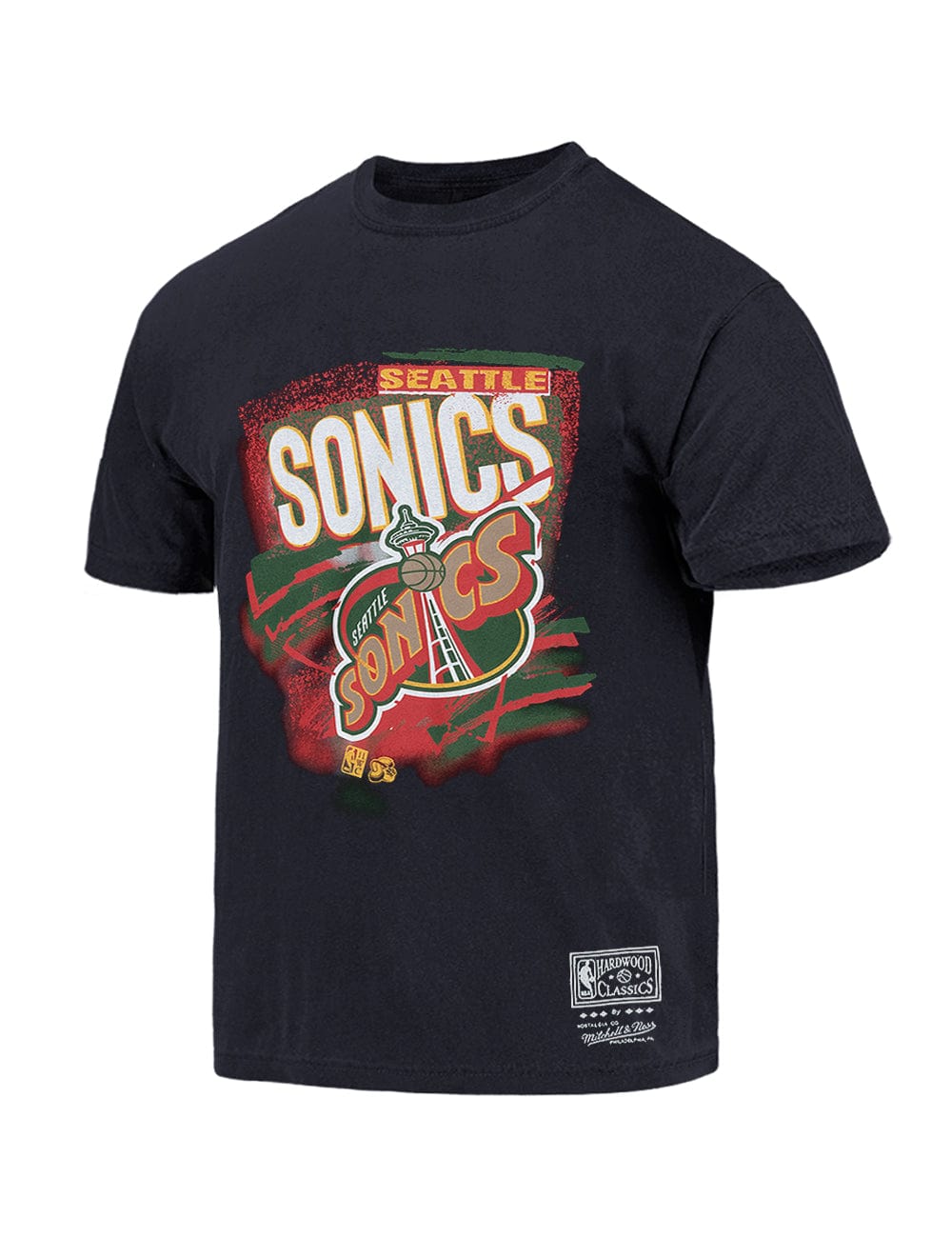 Mitchell And Ness T-Shirts Seattle Supersonics Mitchell & Ness NBA Abstract Vintage T-Shirt - Faded Black