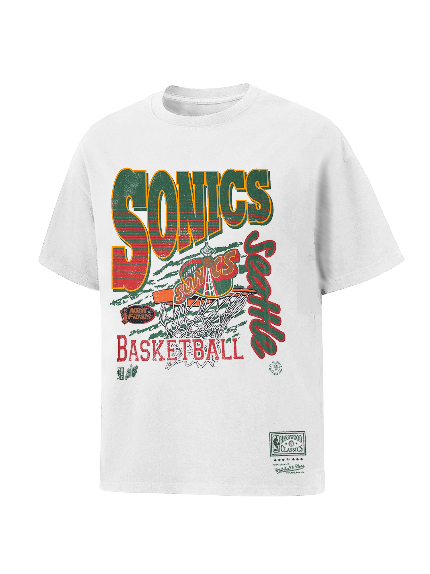 Mitchell And Ness T-Shirts Seattle Supersonics Mitchell & Ness NBA Basketed Vintage T-Shirt - Vintage White