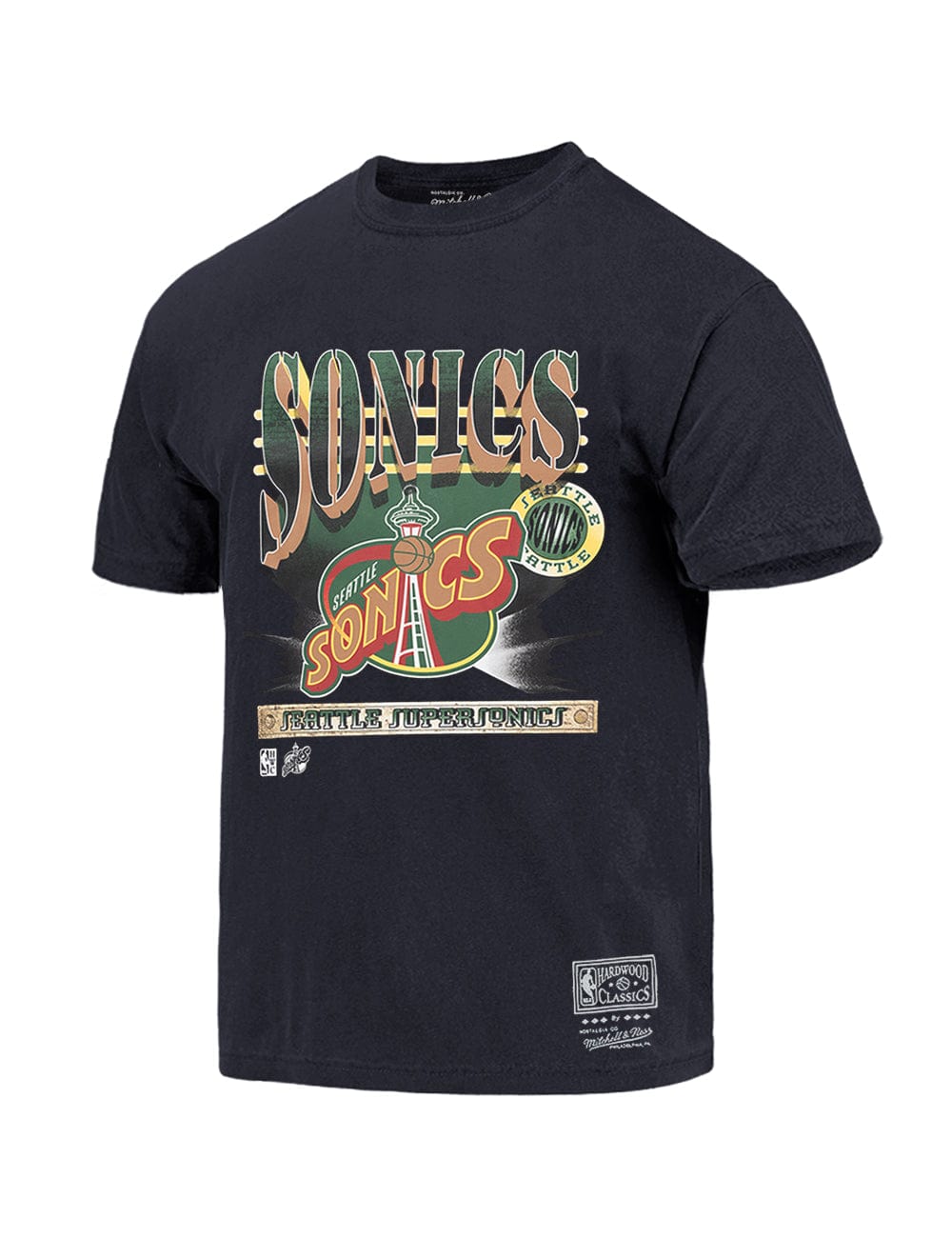 Mitchell And Ness T-Shirts Seattle Supersonics Mitchell & Ness NBA Spotlight Vintage T-Shirt - Faded Black
