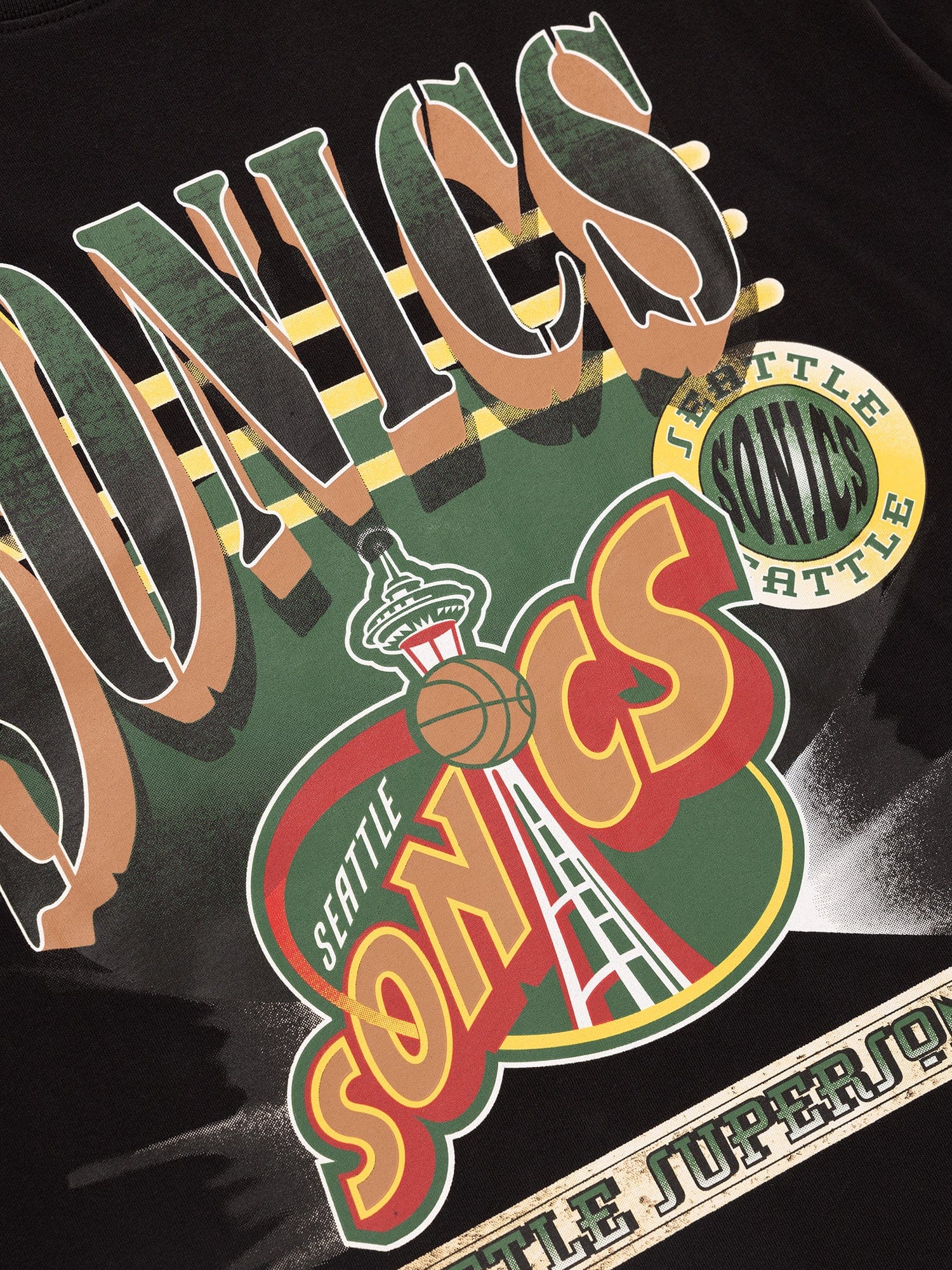 Mitchell And Ness T-Shirts Seattle Supersonics Mitchell & Ness NBA Spotlight Vintage T-Shirt - Faded Black