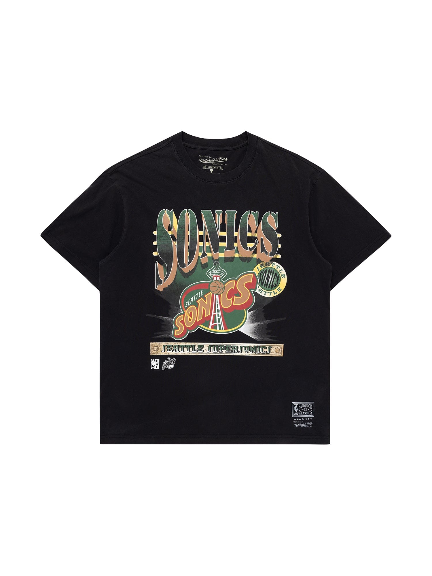 Mitchell And Ness T-Shirts Seattle Supersonics Mitchell & Ness NBA Spotlight Vintage T-Shirt - Faded Black