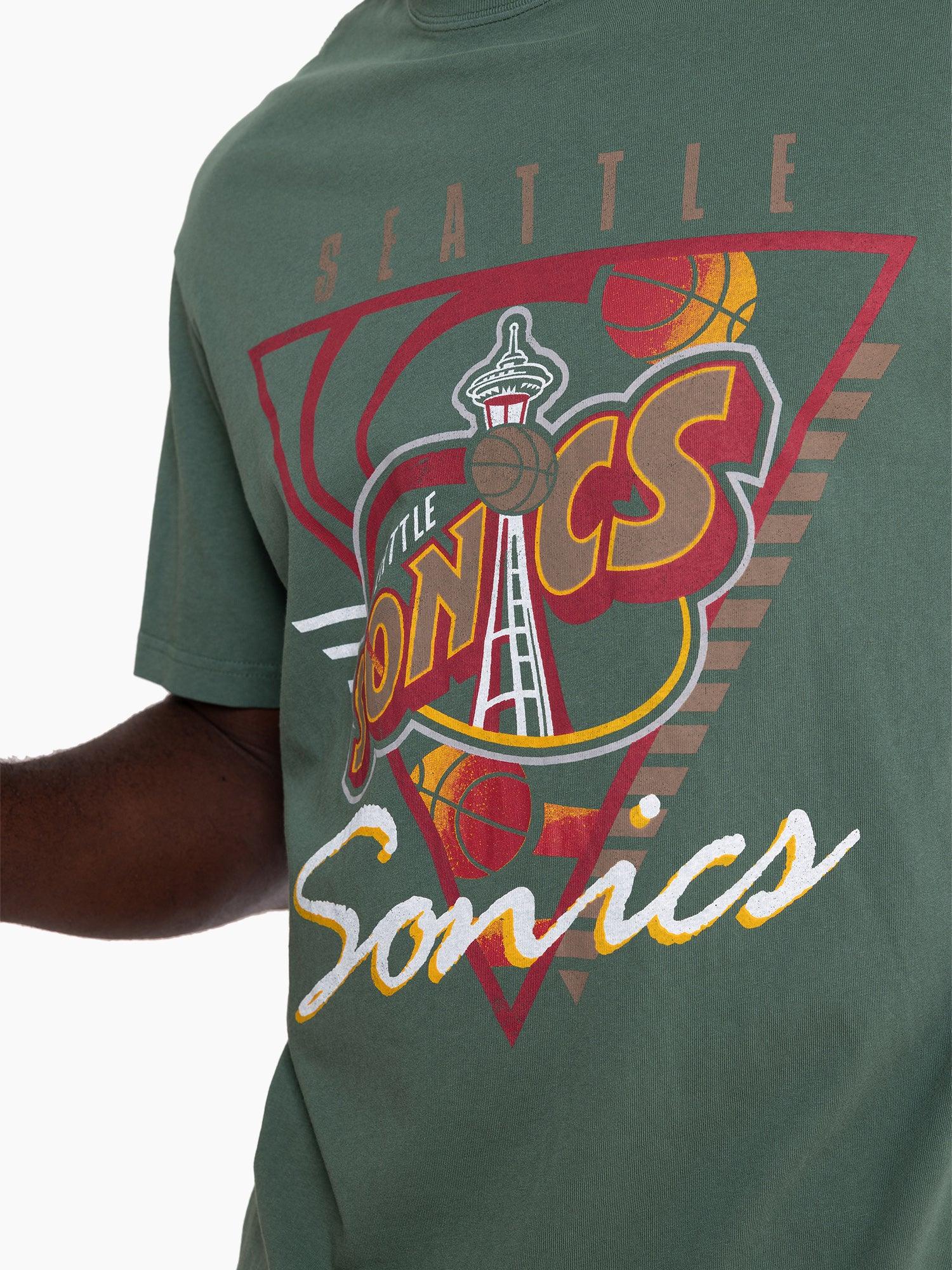 Mitchell And Ness T-Shirts Seattle Supersonics Mitchell & Ness NBA Tri Logo Vintage T-Shirt - Faded Green