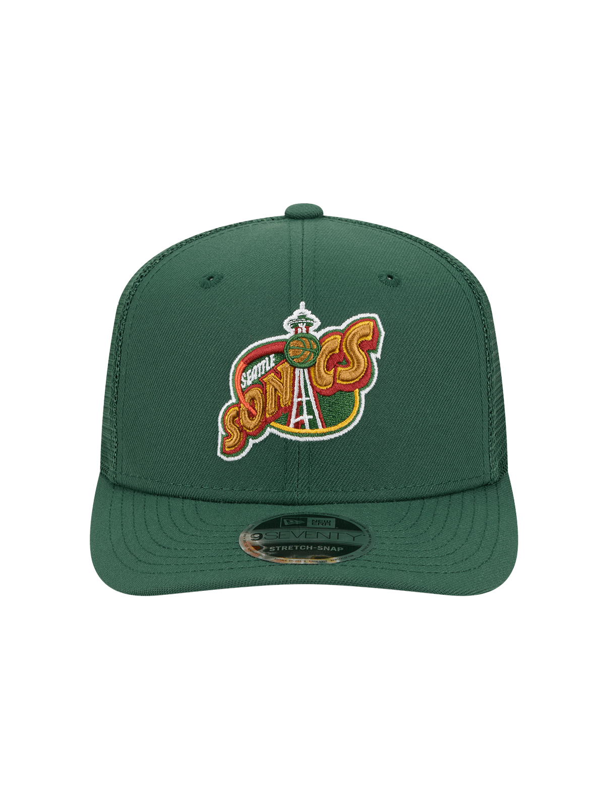 New Era Caps Seattle Supersonics New Era NBA HWC 9SEVENTY Trucker Stretch Snapback Hat - Dark Green
