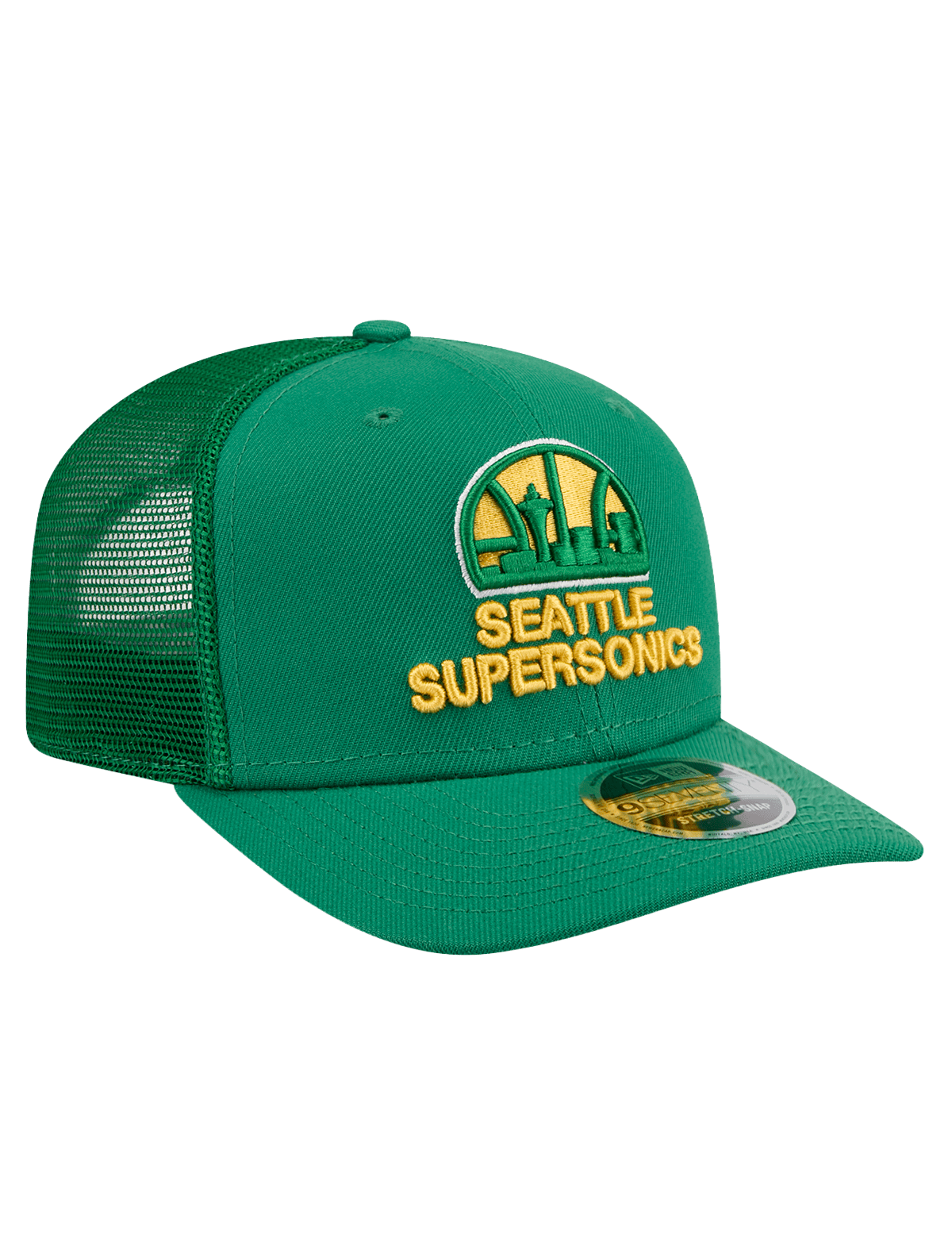 New Era Caps Seattle Supersonics New Era NBA HWC 9SEVENTY Trucker Stretch Snapback Hat - Light Green
