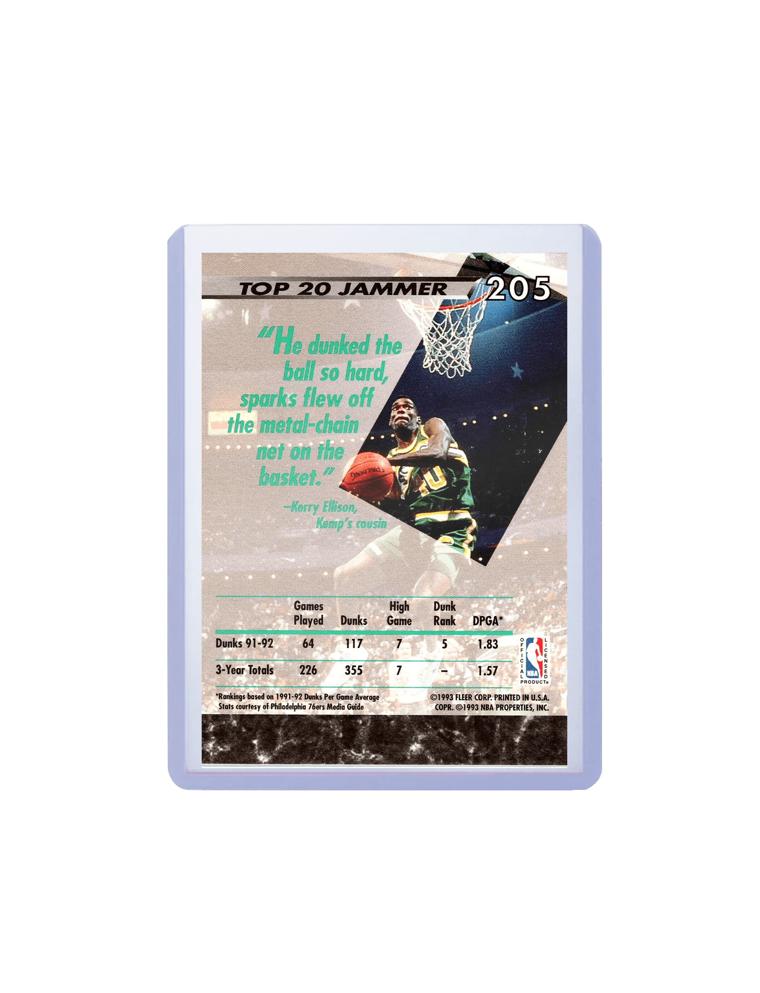 Panini Cards Shawn Kemp Seattle Supersonics Fleer Ultra NBA 92-93 Jam Session Card