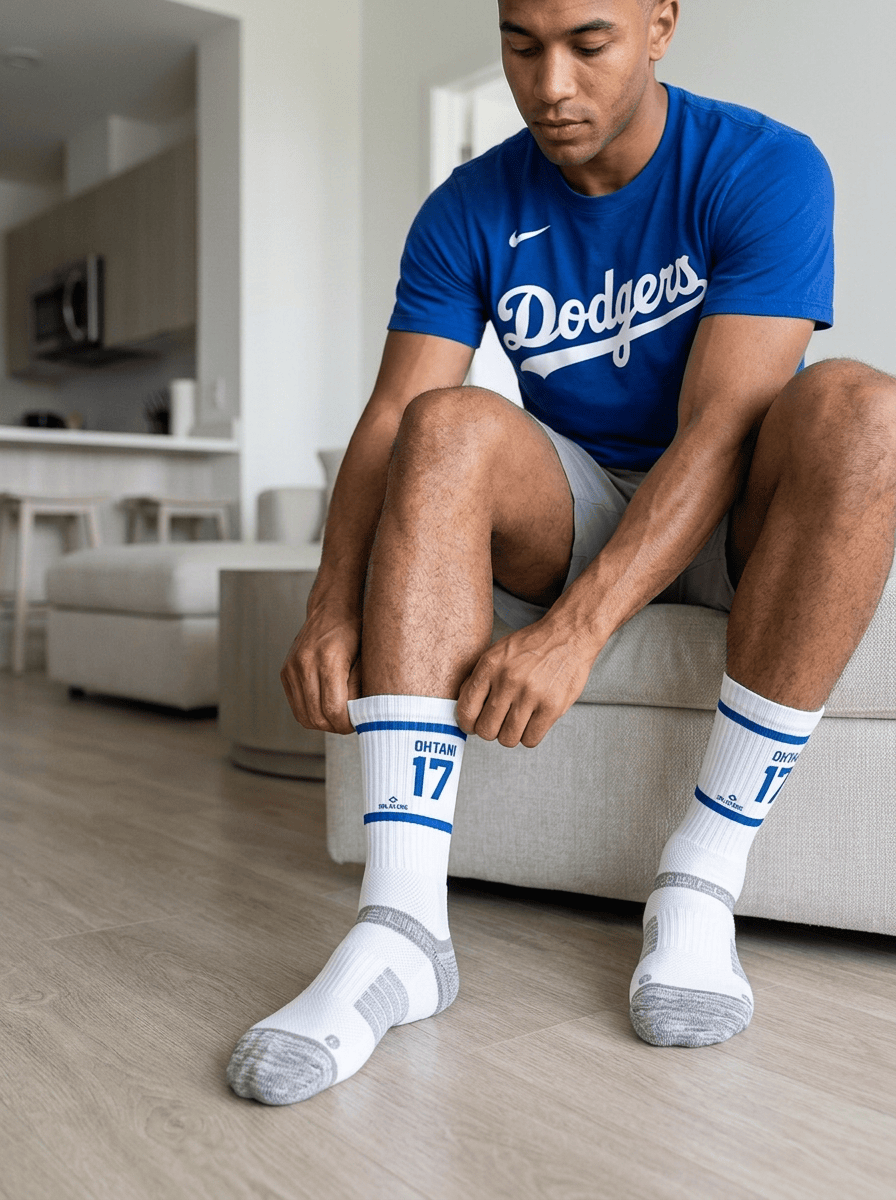 Strideline Socks Large (9-12 US) Shohei Ohtani Los Angeles Dodgers Strideline MLB Sherzy Premier Crew Socks - White