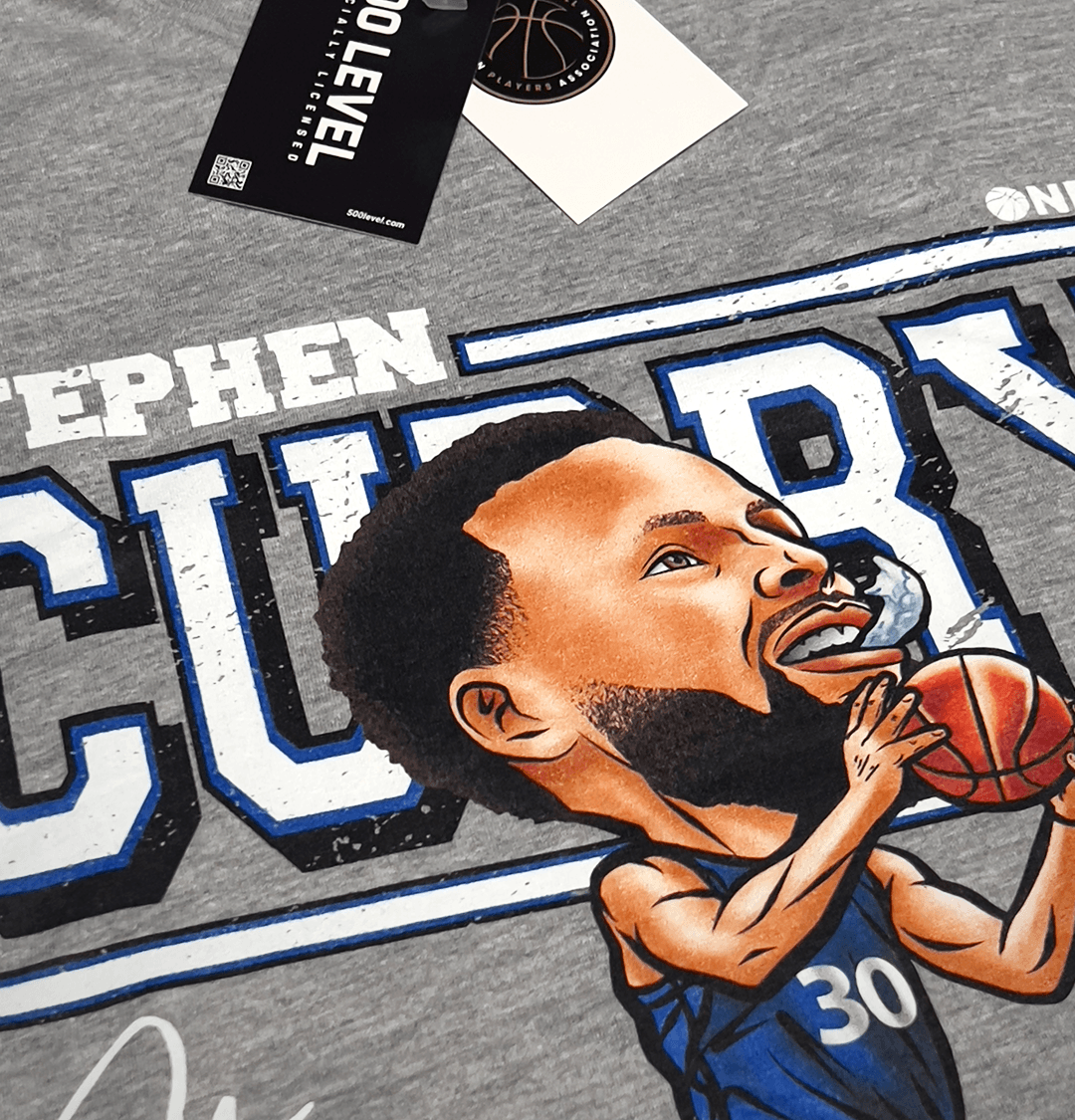 500 Level T-Shirts Steph Curry Golden State Warriors 500 Level NBA Cartoon T-Shirt - Grey