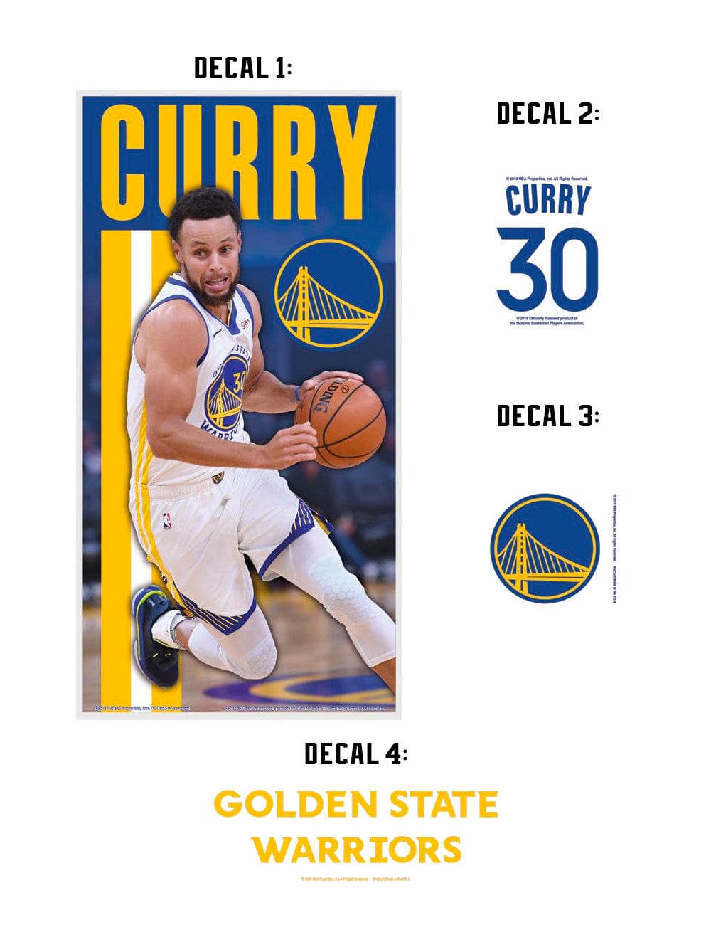 Wincraft Accessories Steph Curry Golden State Warriors Wincraft NBA Multi-Use 4 x Decal Set