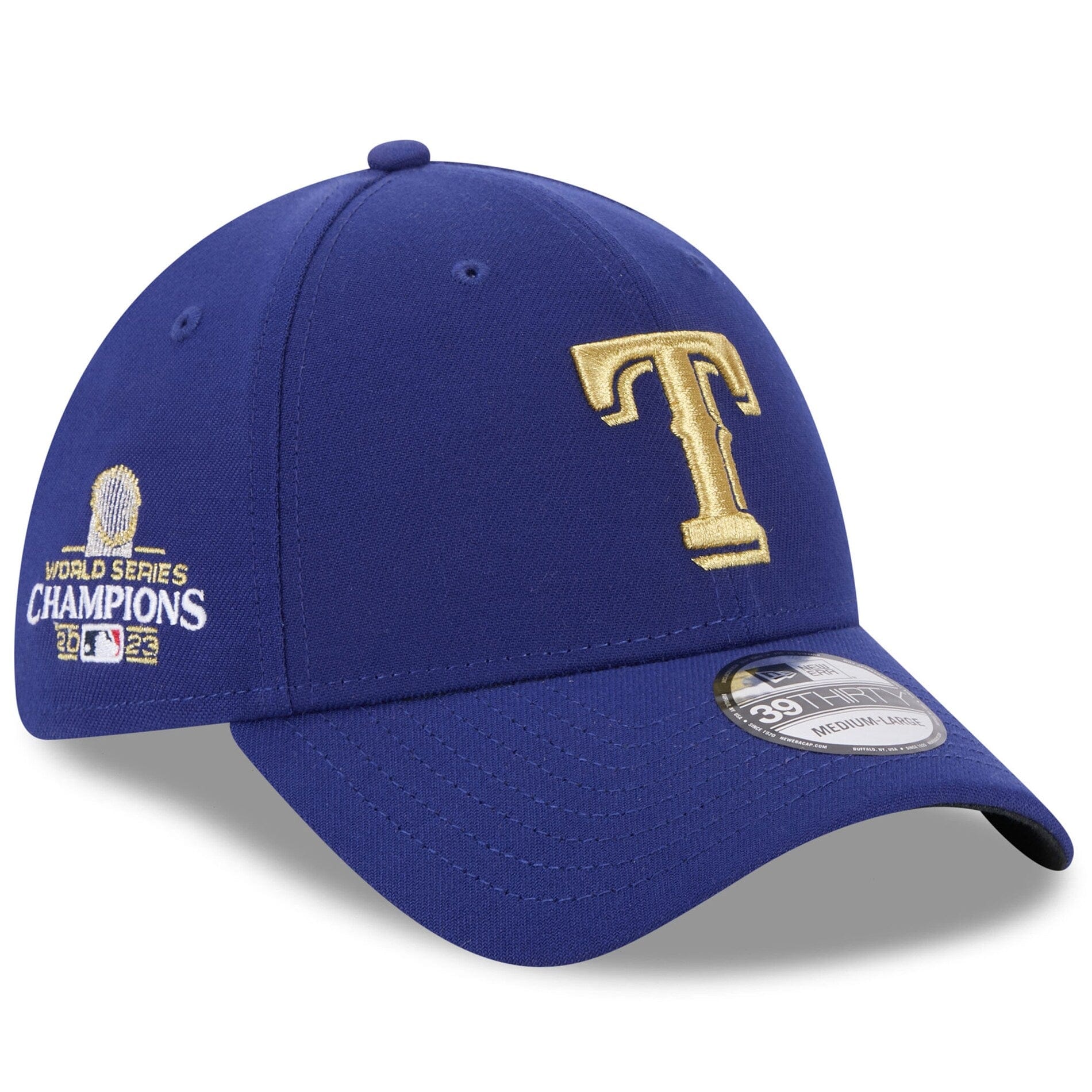 New Era Caps Texas Rangers New Era MLB Gold Champions 39THIRTY Stretch-Fit Hat - Blue