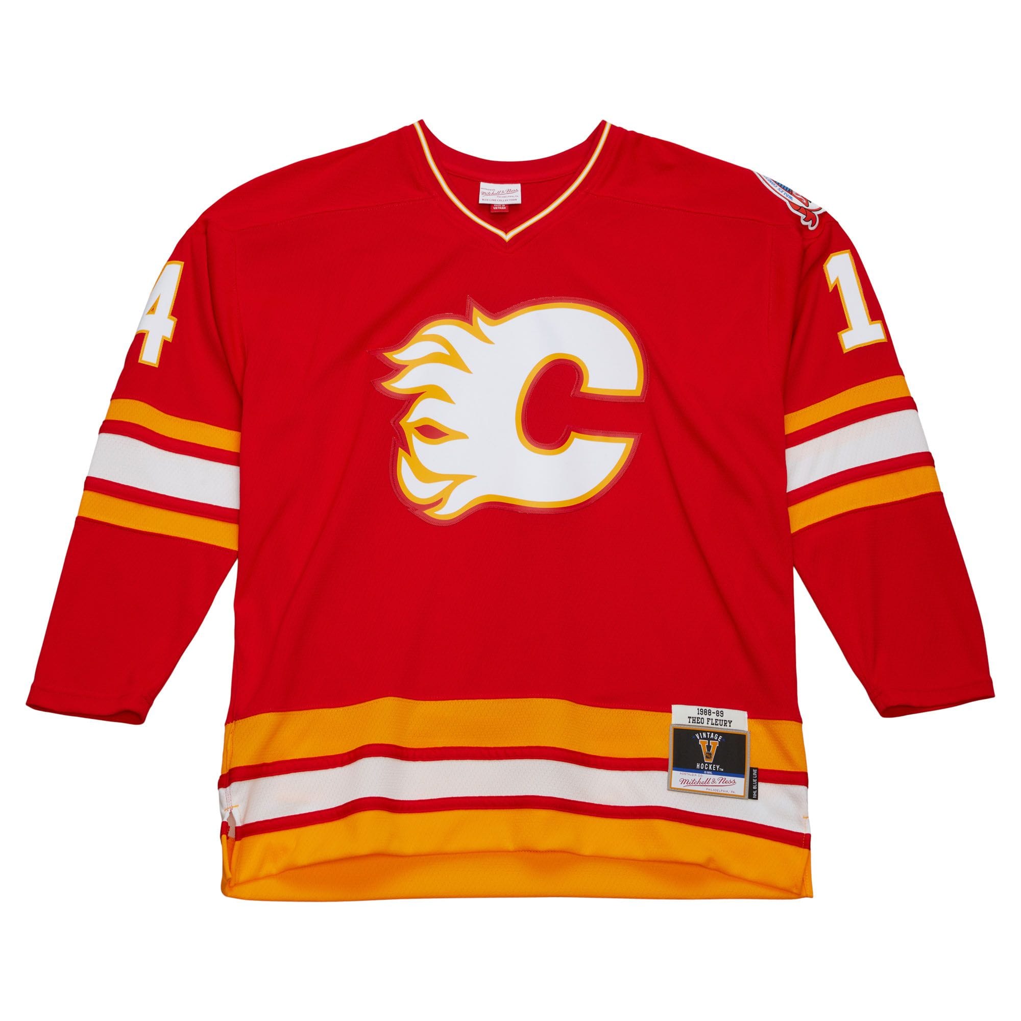 Mitchell And Ness Jerseys Theo Fleury Calgary Flames Mitchell & Ness NHL 88-89 Blue Line Jersey  - Red