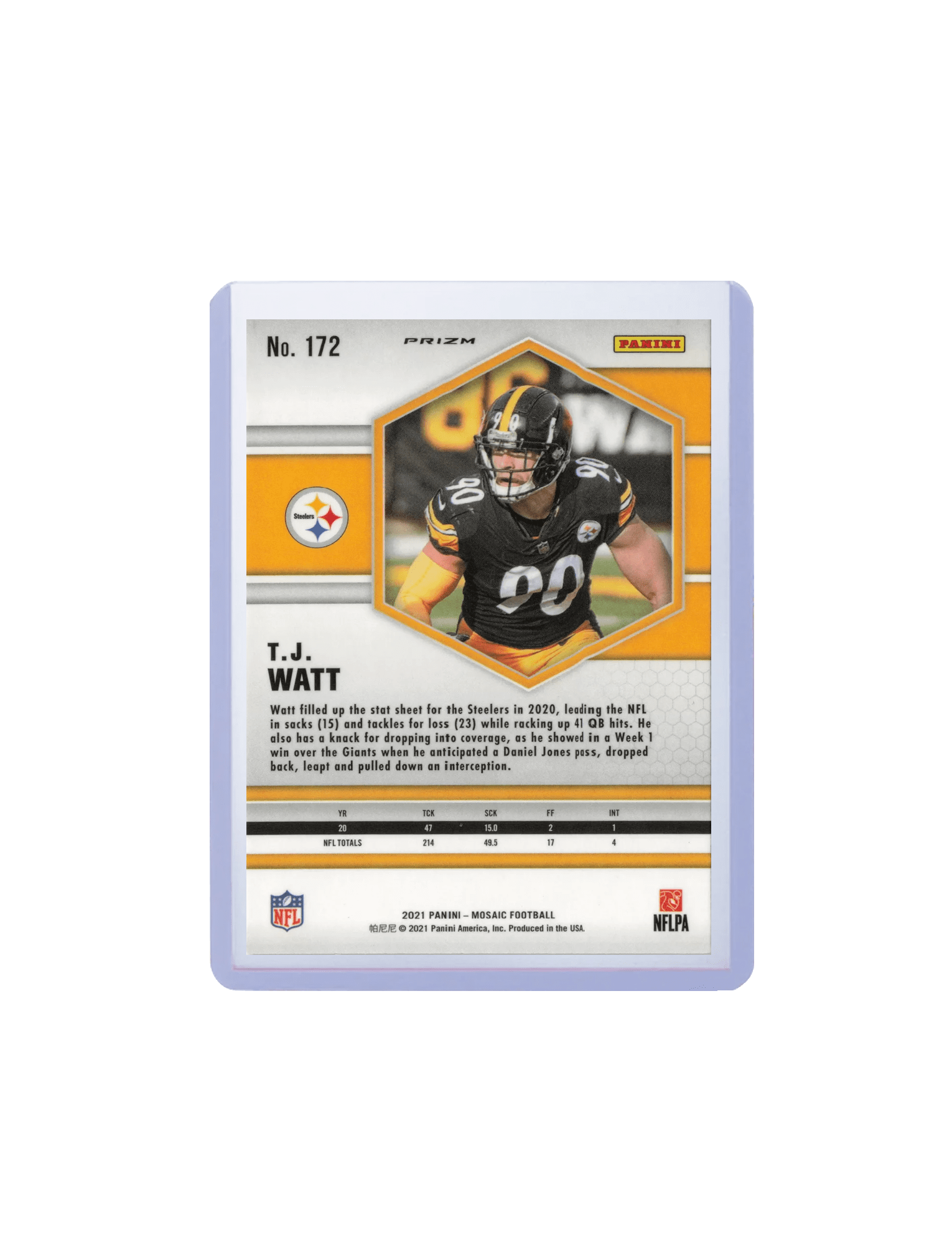 Panini Cards TJ Watt Pittsburgh Steelers Panini NFL Mosaic 21 Pink Camo Card