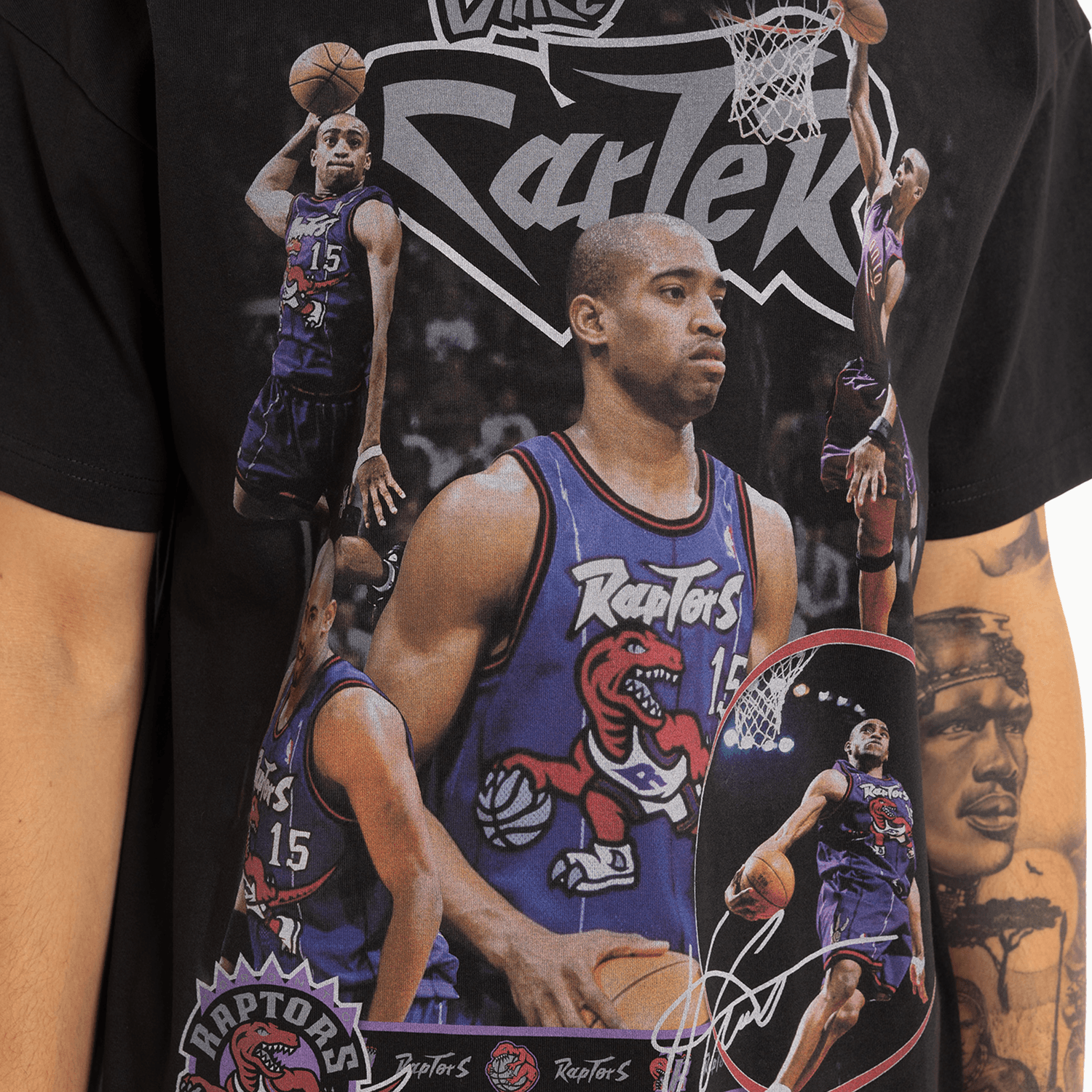 Mitchell And Ness T-Shirts Vince Carter Toronto Raptors Mitchell & Ness NBA Player Homage Vintage T-Shirt - Faded Black