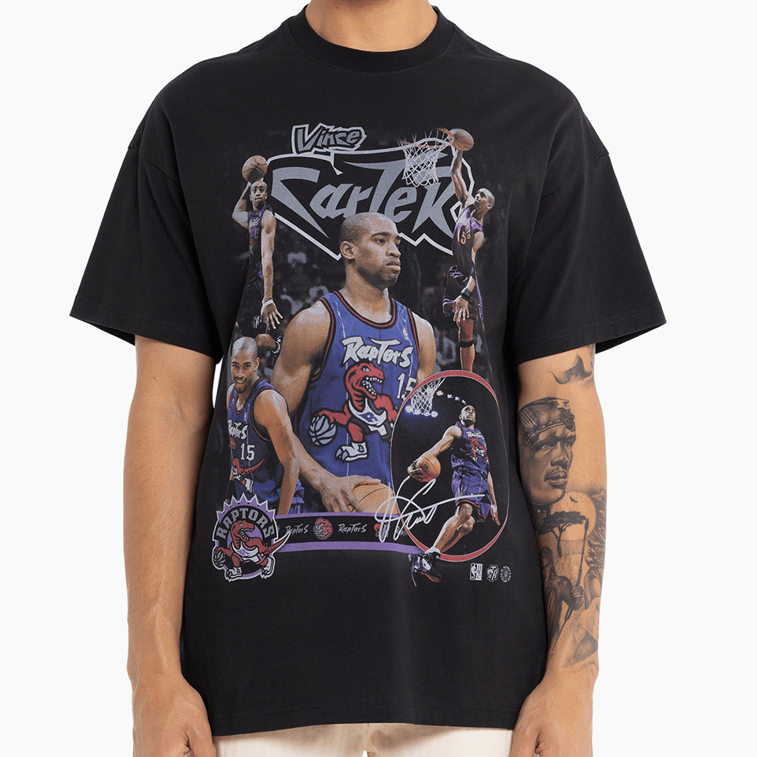 Mitchell And Ness T-Shirts Vince Carter Toronto Raptors Mitchell & Ness NBA Player Homage Vintage T-Shirt - Faded Black