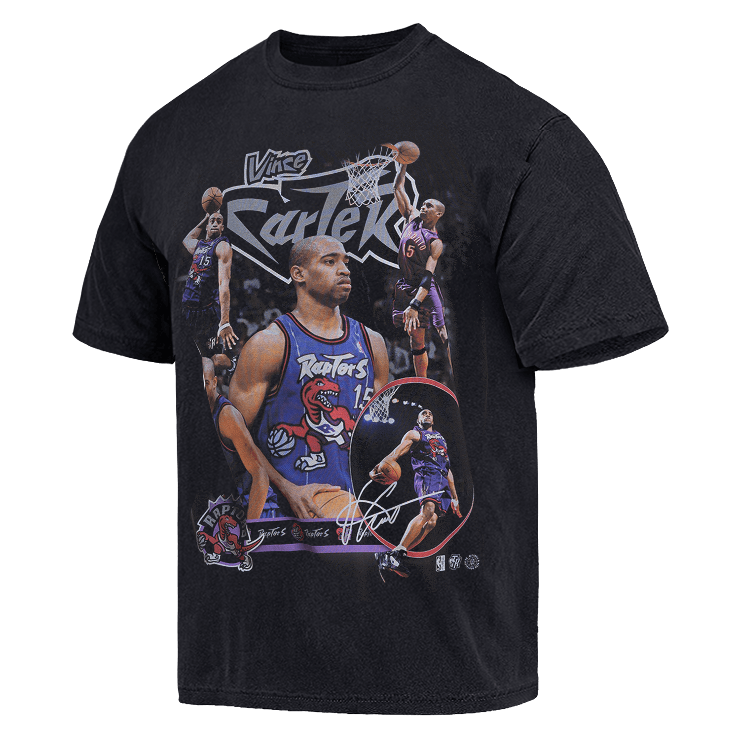 Mitchell And Ness T-Shirts Vince Carter Toronto Raptors Mitchell & Ness NBA Player Homage Vintage T-Shirt - Faded Black