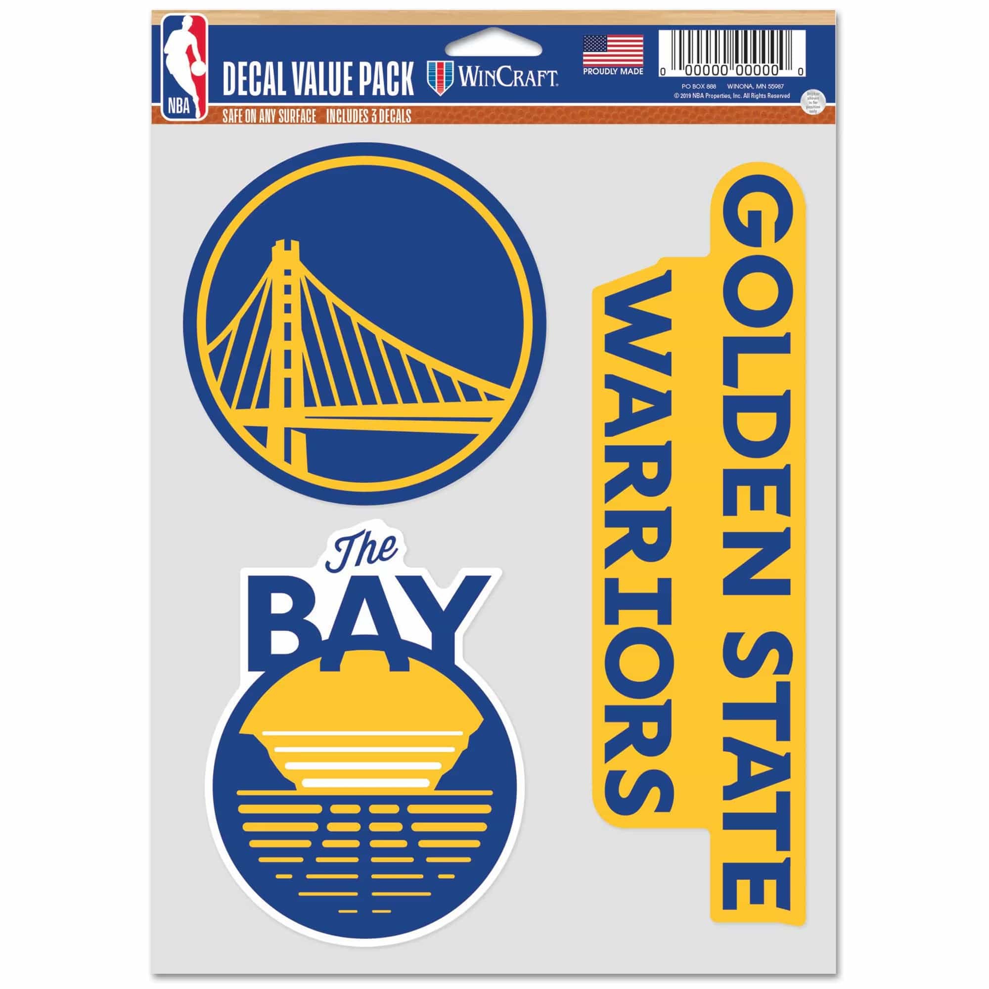 Golden State Warriors Wincraft NBA Team 3 Pack Decal Set